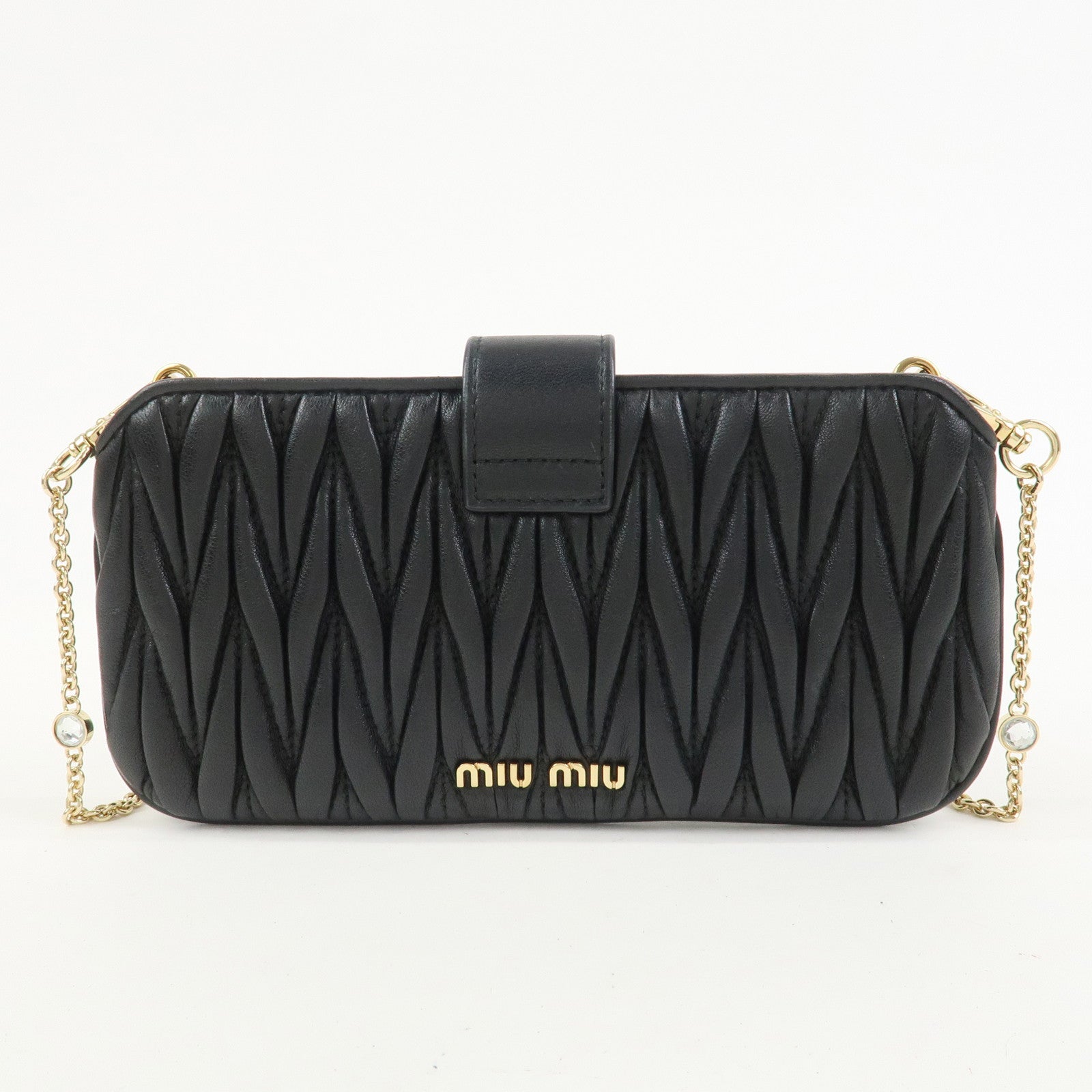 MIU MIU Matelasse Nappa Leather Chain Shoulder Bag Phone Case Black