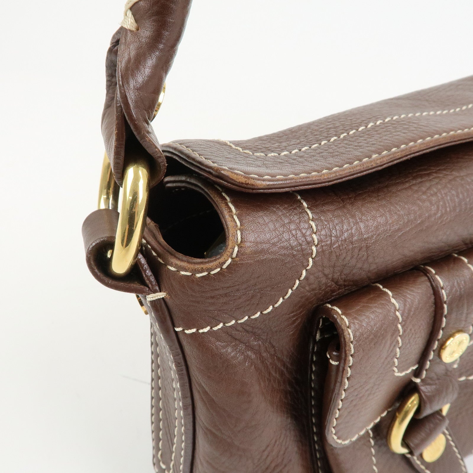 CELINE Macadam Logo Leather Hand Bag Shoulder Bag Brown