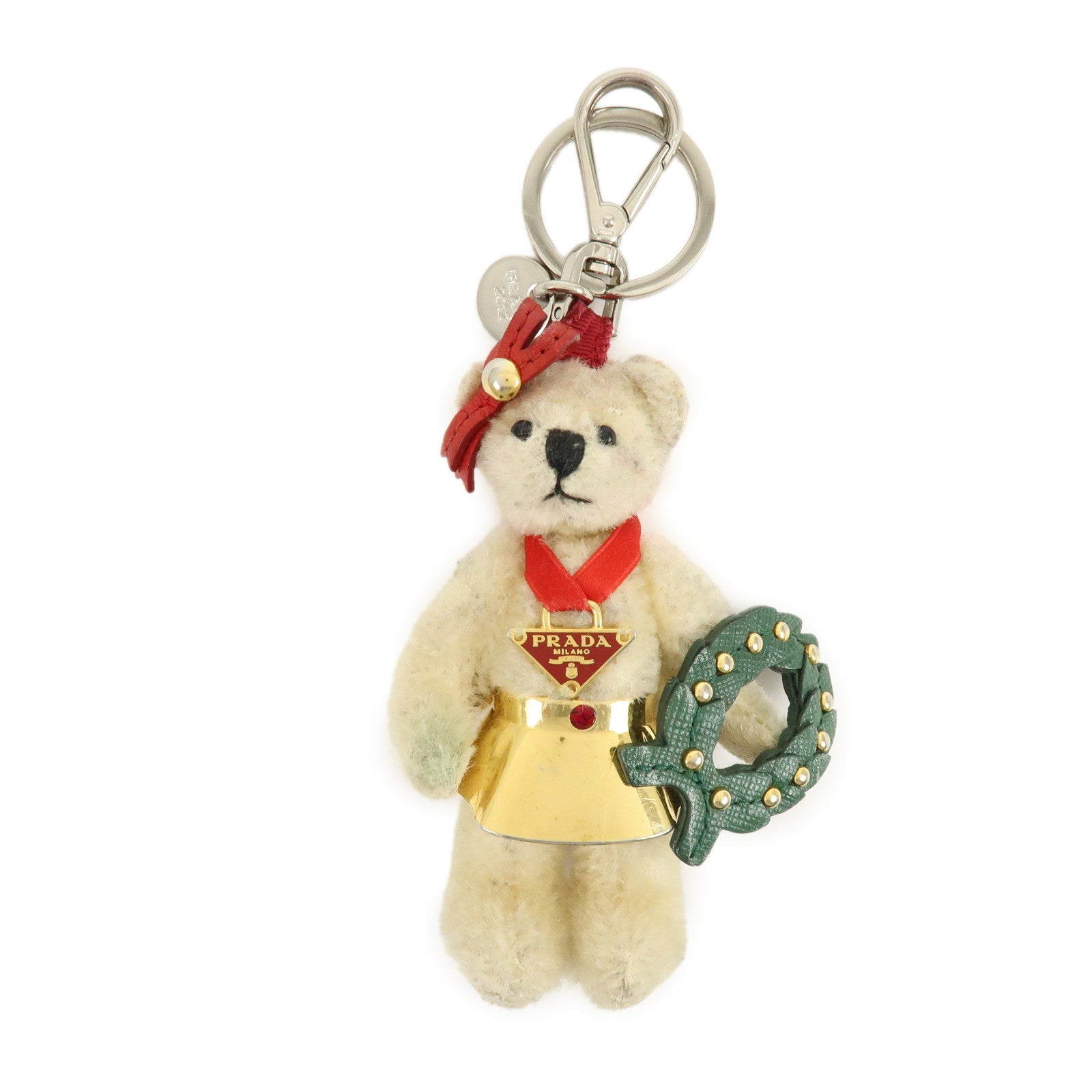 PRADA Bag Charm Key Holder Bear Motif Christmas 2012 Beige Red