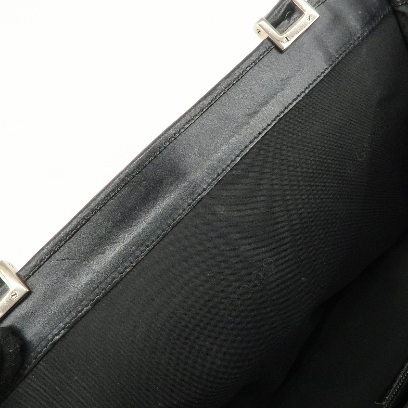 GUCCI Jackie Canvas Leather Tote Bag Shoulder Bag Black 002.1073 Used