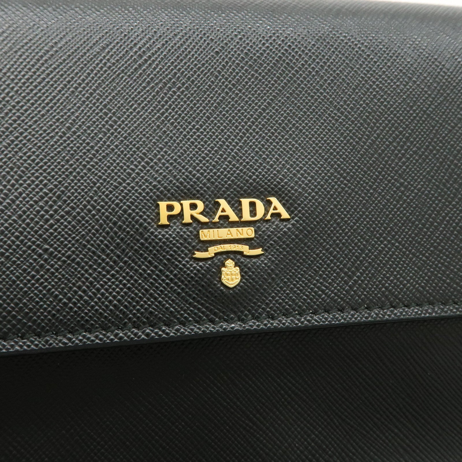 PRADA Saffiano Leather Shoulder Wallet Shoulder Bag Black BT1019