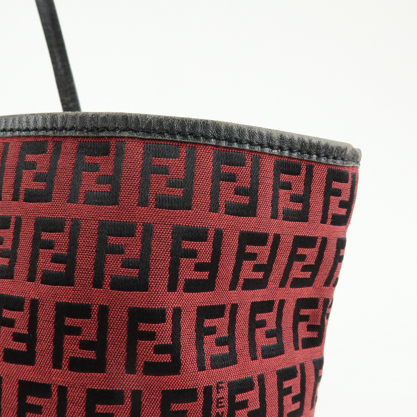 FENDI Zucchino Canvas Leather Tote Bag Hand Bag Red Black 8BH005