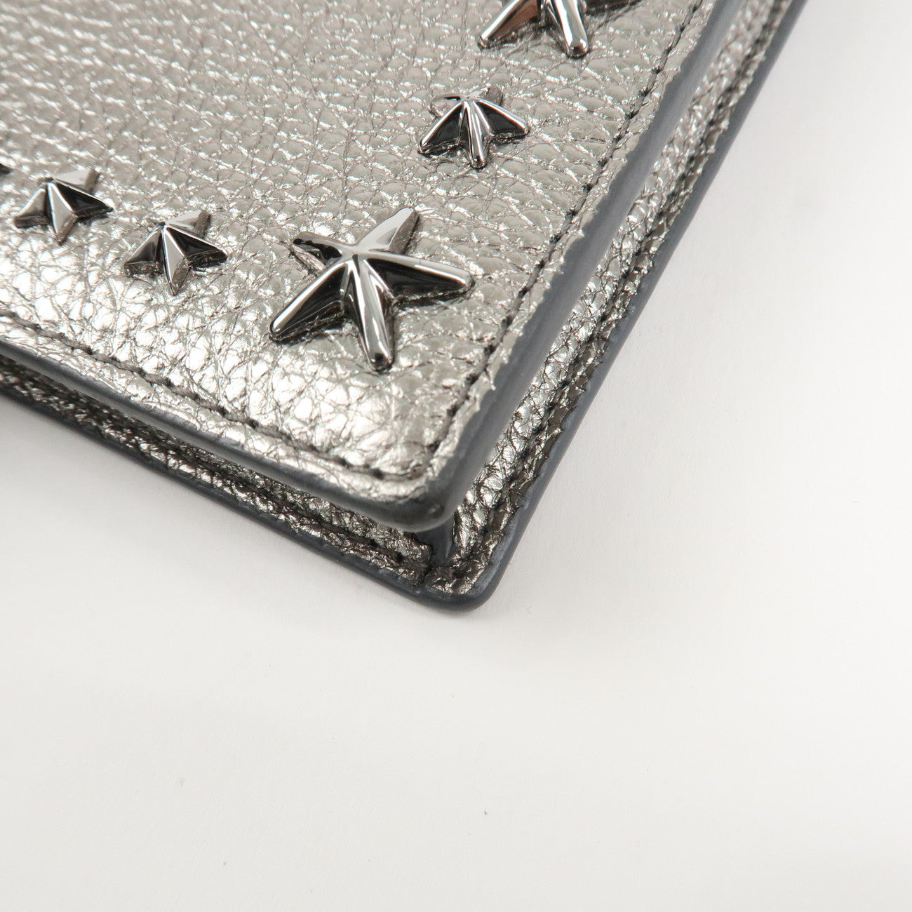 JIMMY CHOO Leather Star Studs Cell Phone Folder Shoulder Bag Silver Used