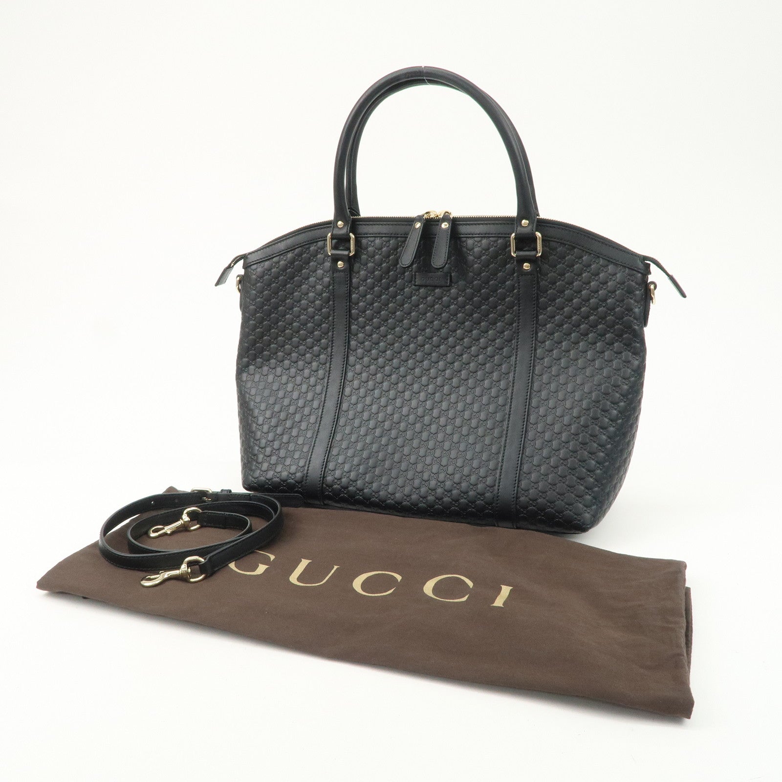 GUCCI Micro Guccissima Leather 2Way Bag Shoulder Bag Black 449658 Used