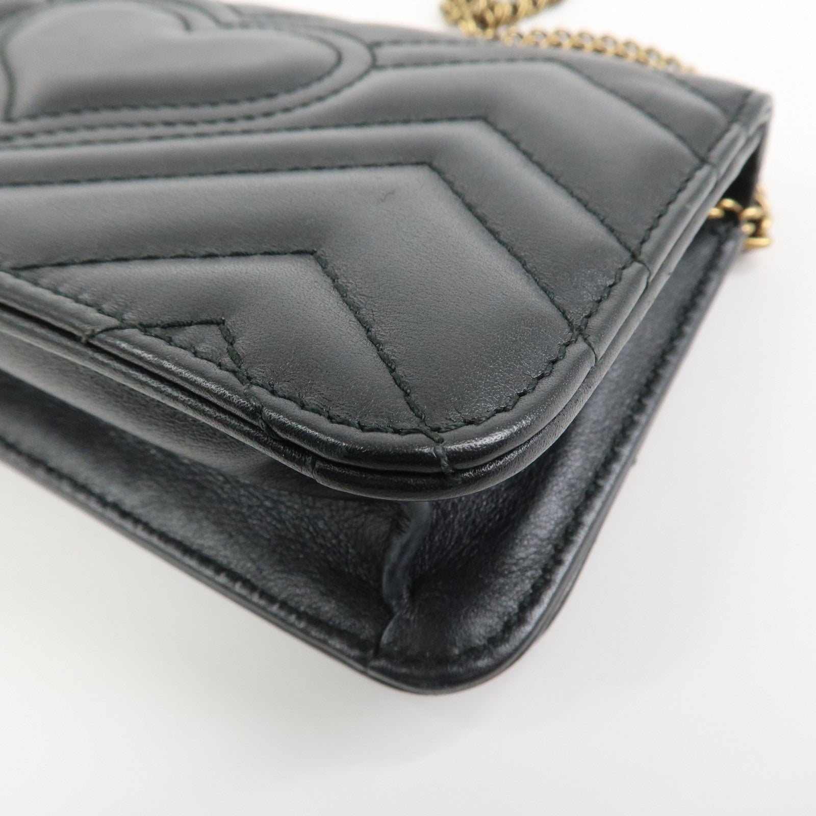 GUCCI GG Marmont Leather Chain Shoulder Bag Black Gold 488426