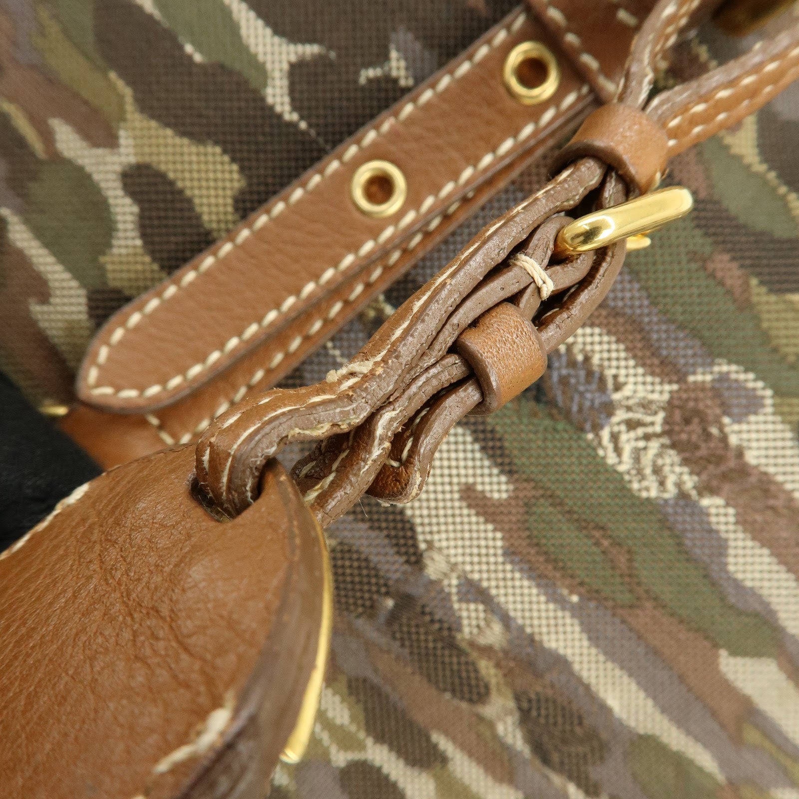 PRADA Canvas Leather Tote Bag Shoulder Bag Camouflage Brown Khaki