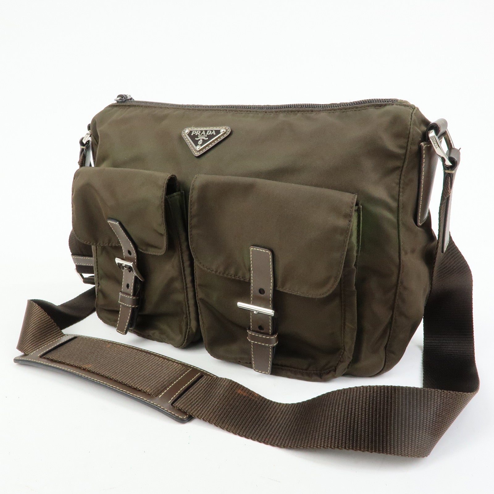PRADA Tessuto Triangle Logo Shoulder Bag Crossbody Bag TST Khaki