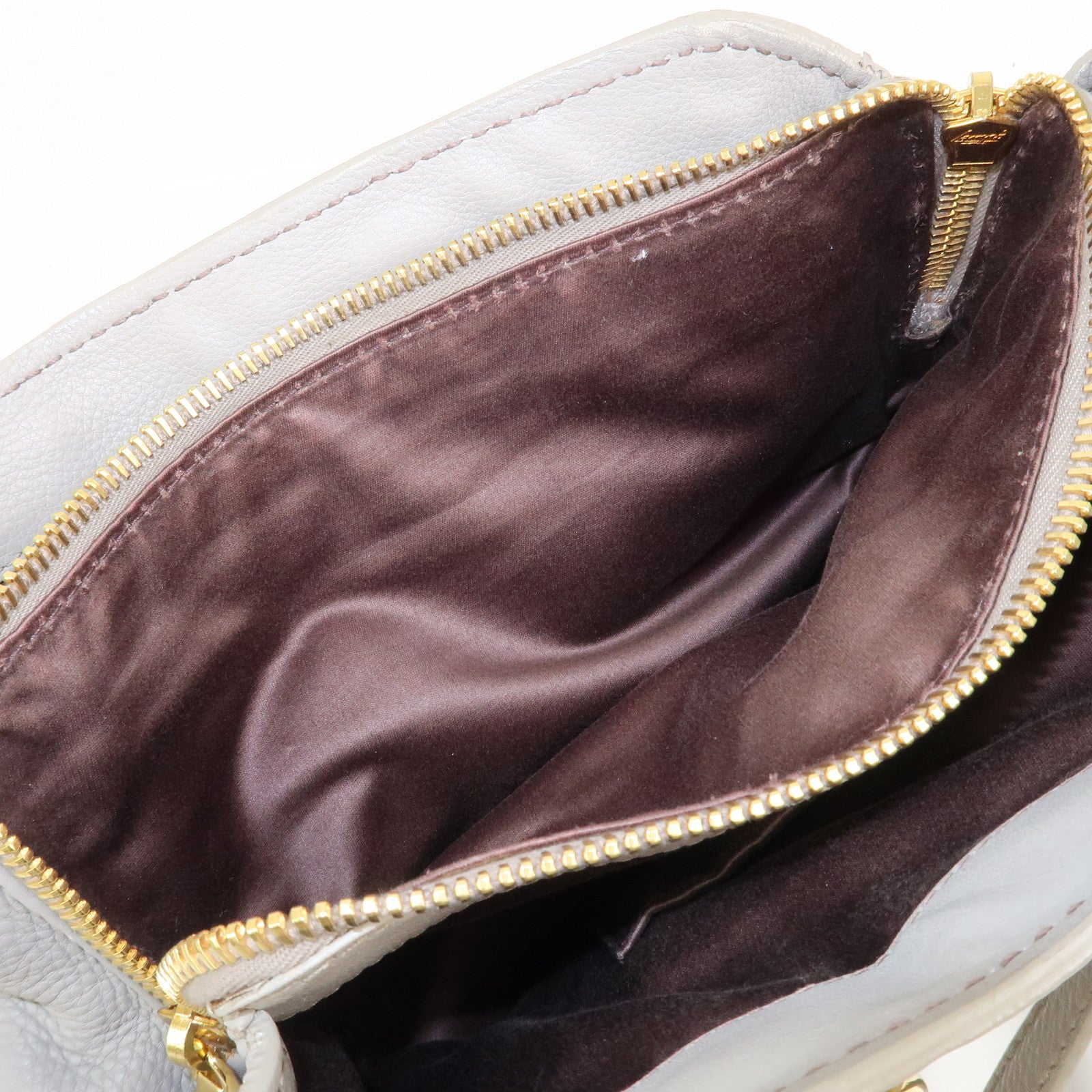 MIU MIU Logo Leather 2Way Bag Hand Bag Shoulder Bag Gray