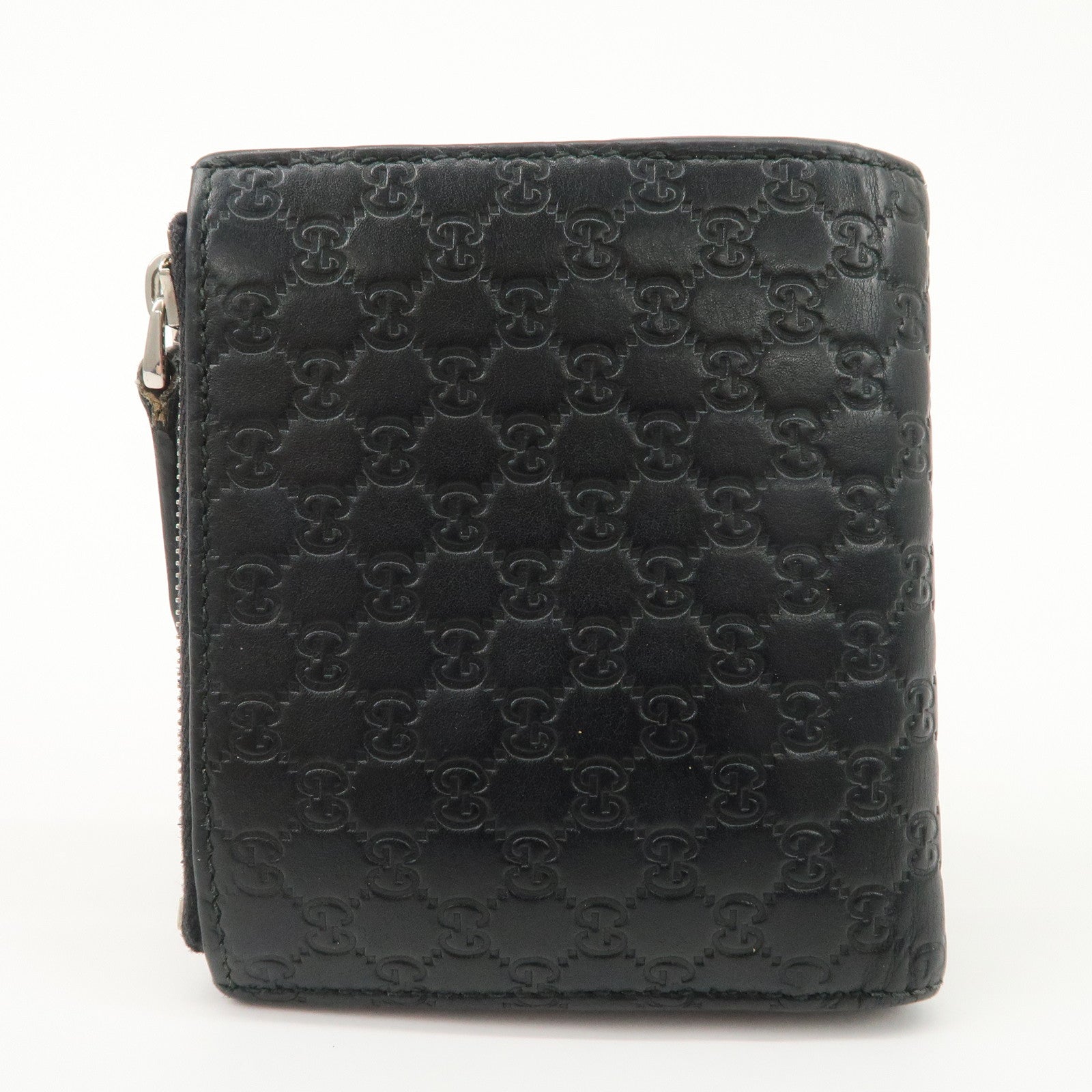 GUCCI Micro Guccissima Leather Compact Bi-fold Wallet Black 544475 Used