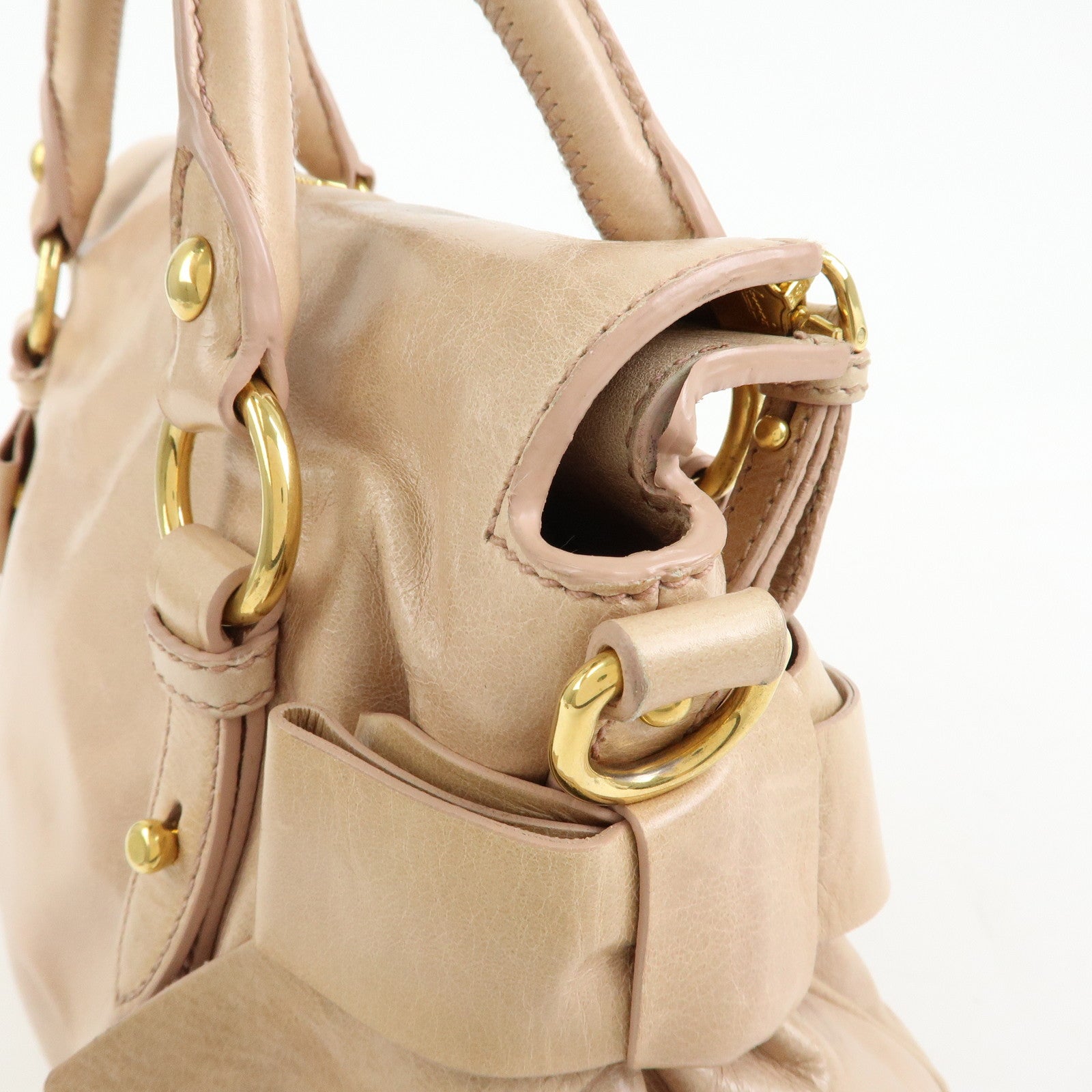 MIU MIU Leather Side Ribbon 2Way Bag Hand Bag Shoulder Bag Beige