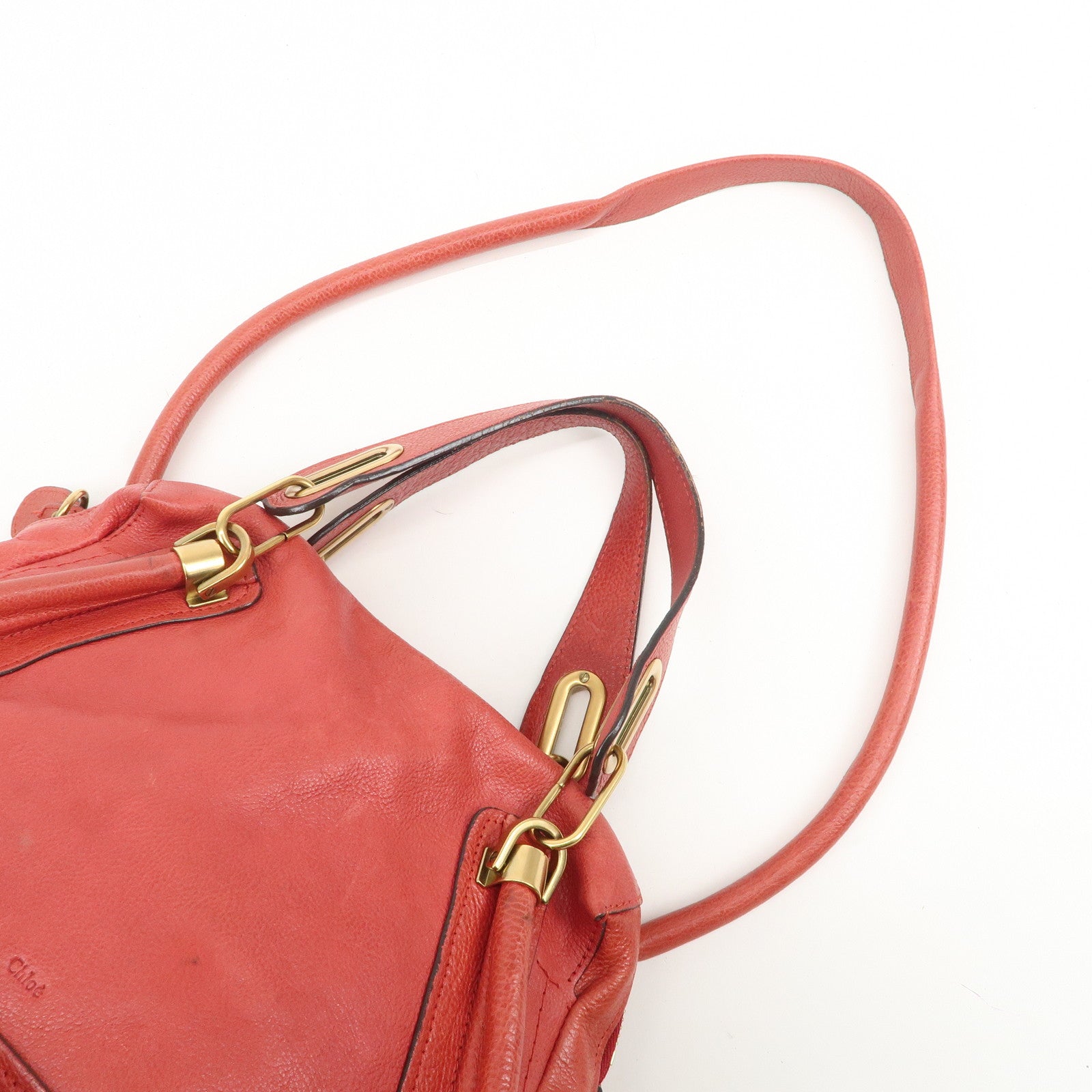 Chloe Paraty Leather 2Way Bag Shoulder Bag Hand Bag Red