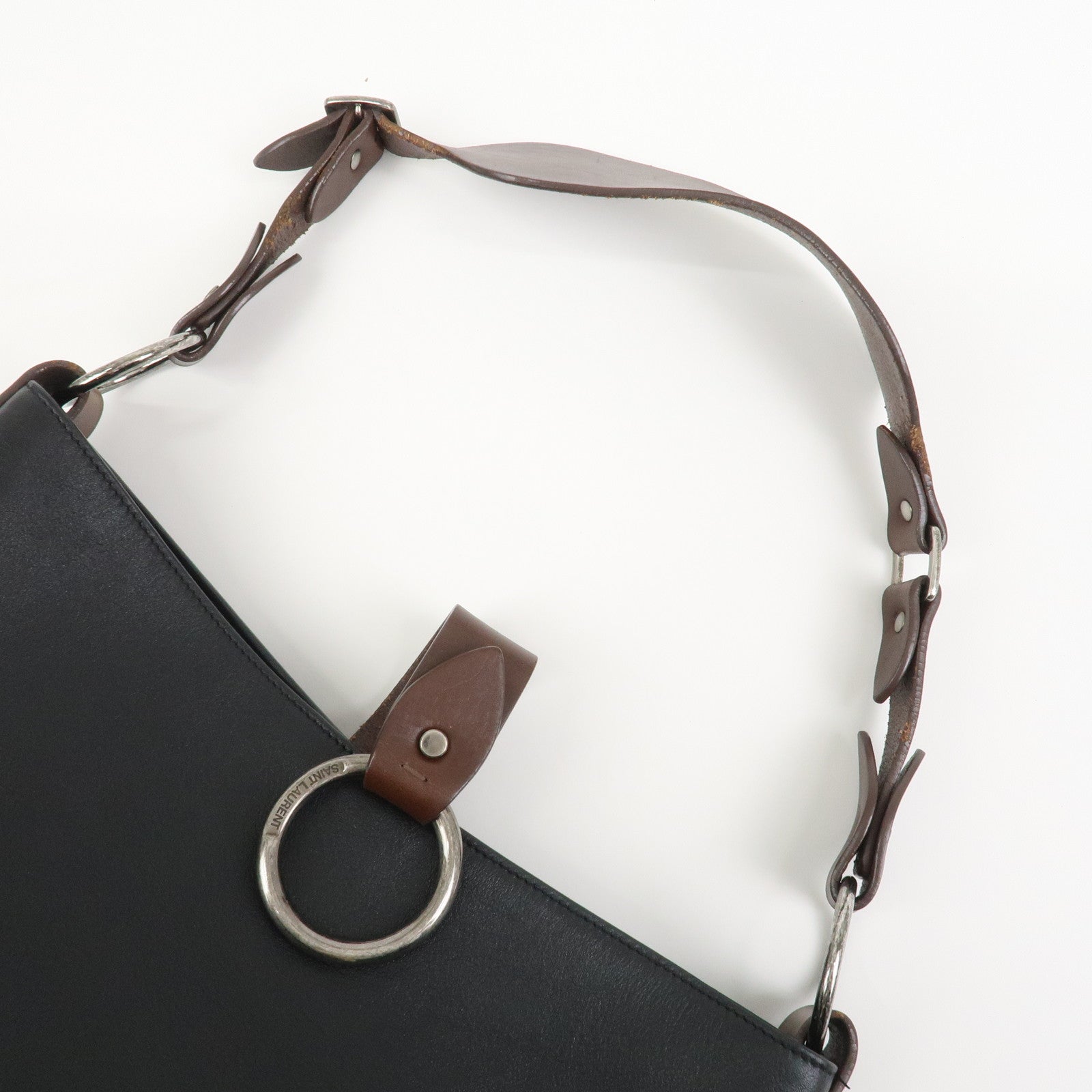 SAINT LAURENT PARIS Leather Shoulder Bag Black Brown