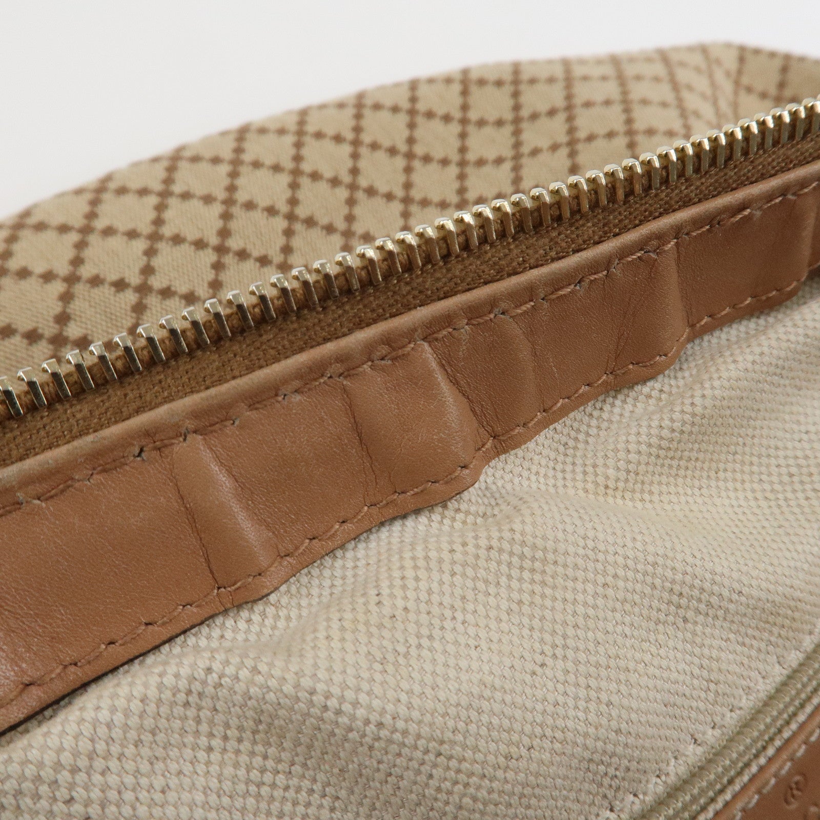 GUCCI Sukey Canvas Leather Shoulder Bag Beige Pink Gold HDW 232955 Used