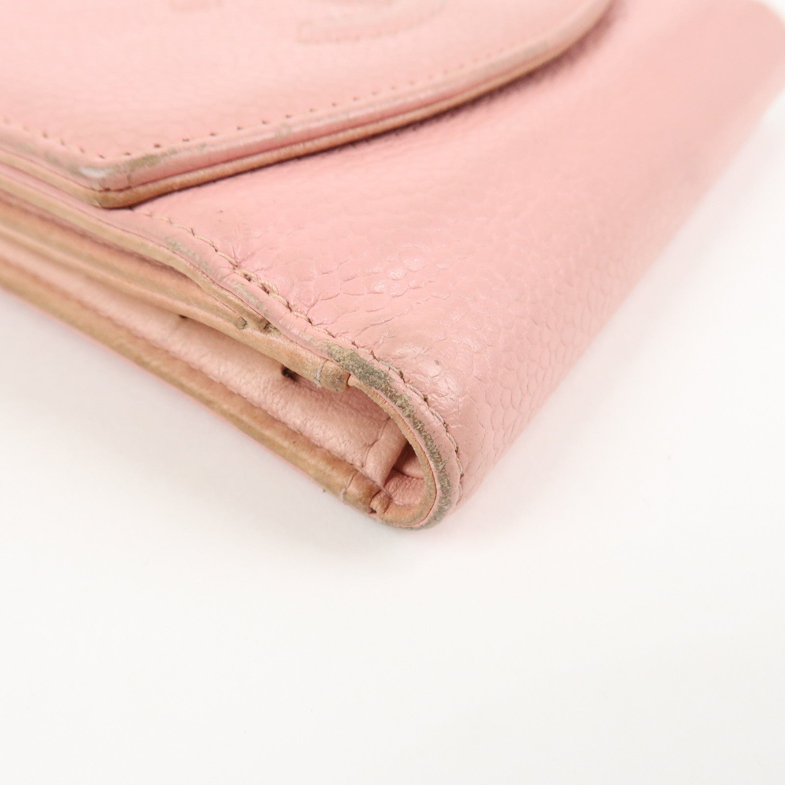 CHANEL COCO Mark Caviarskin Double Hook Wallet Pink A13496 Used