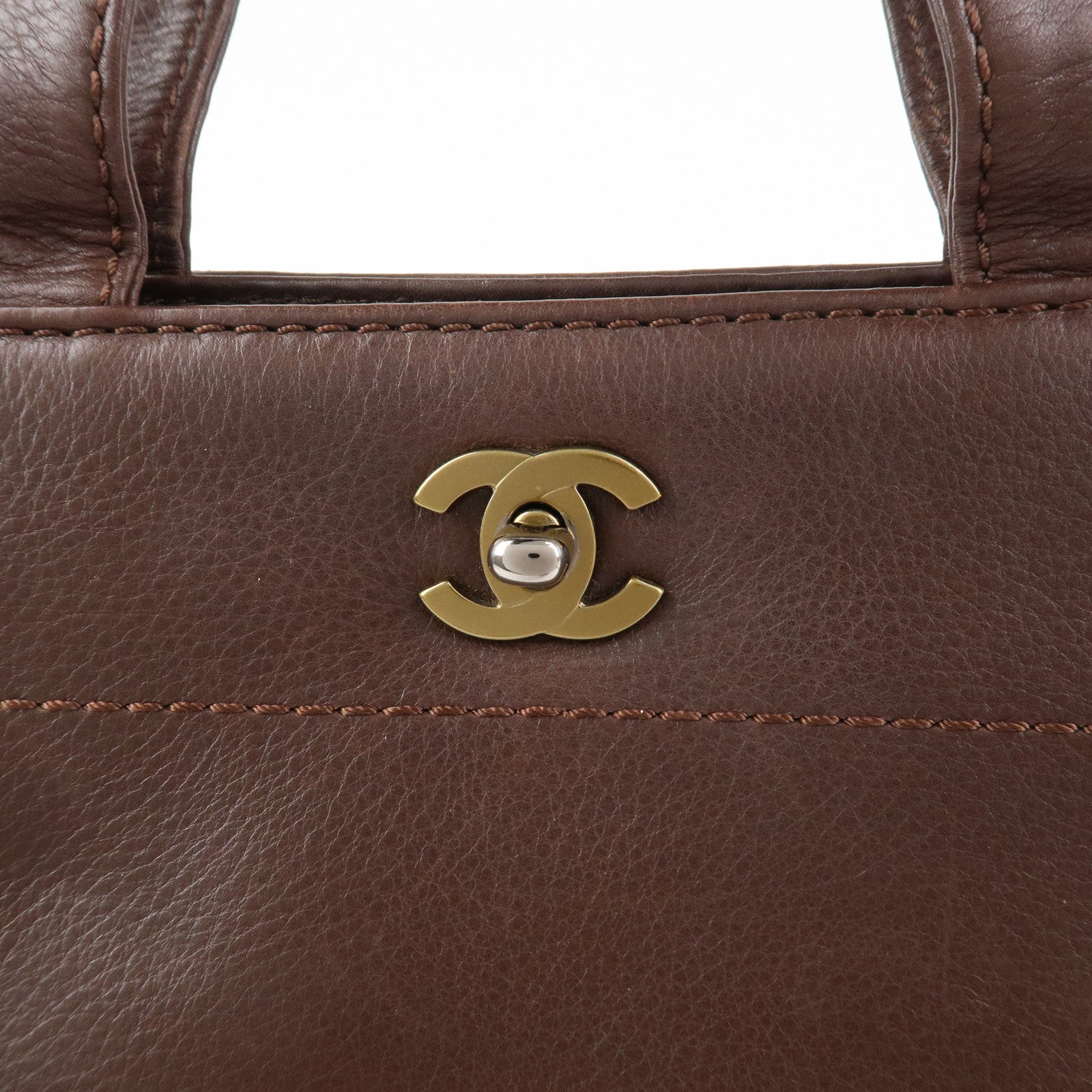 CHANEL Leather 2Way Bag Shoulder Bag Hand Bag Brown Gold