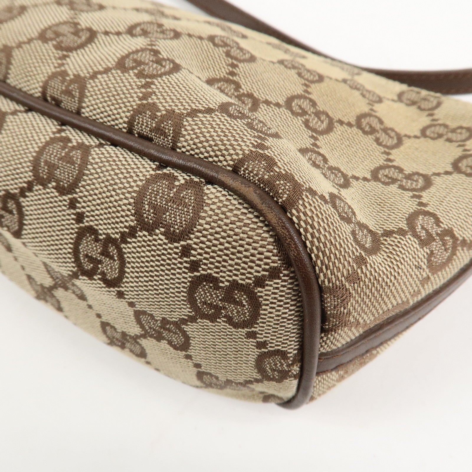GUCCI GG Canvas Leather Bag Hand Bag Pouch Beige Brown 07198 Used