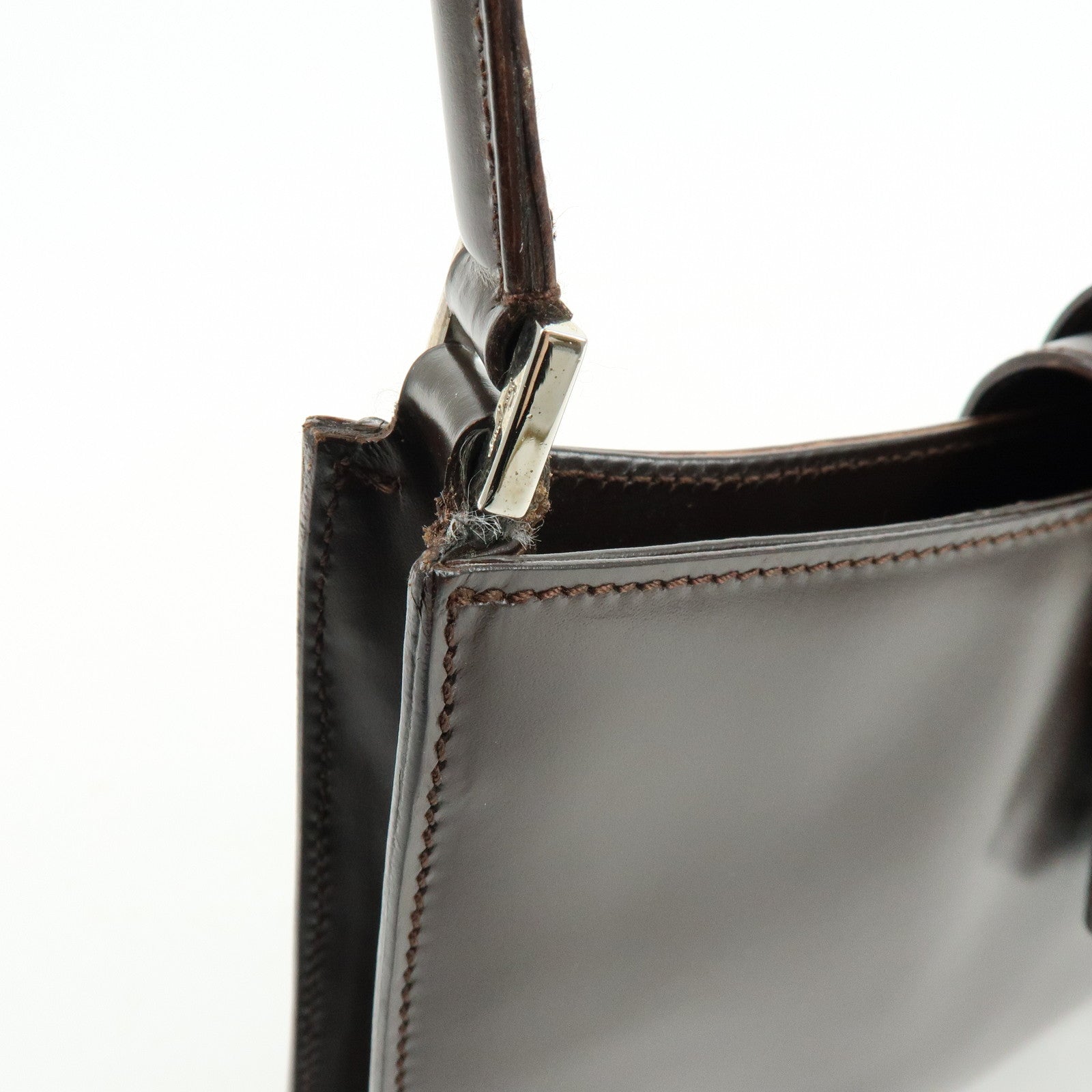 Ferragamo Vara Leather Shoulder Bag Hand Bag Brown