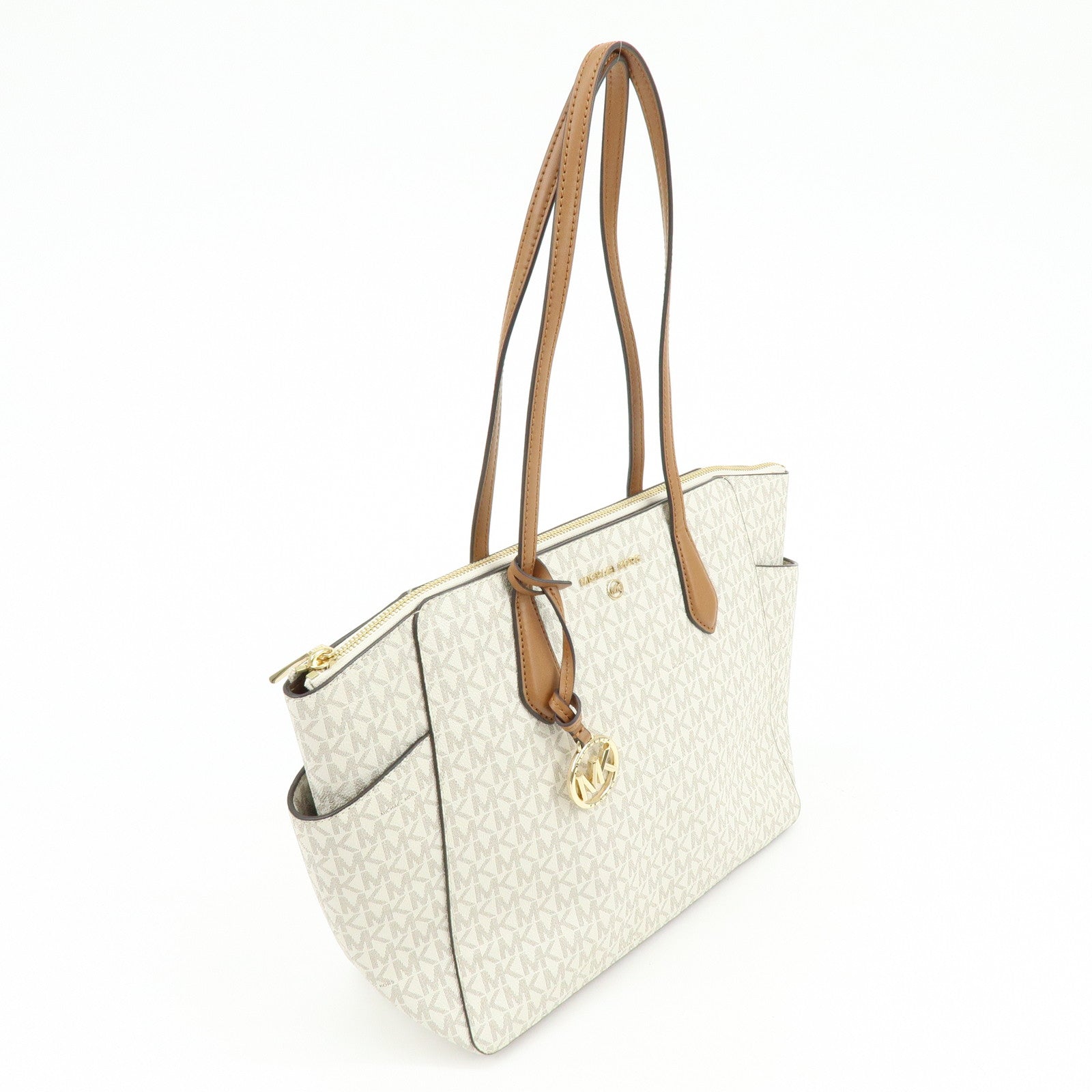 MICHAEL KORS MK Signature PVC Leather Shoulder Bag Ivory Brown