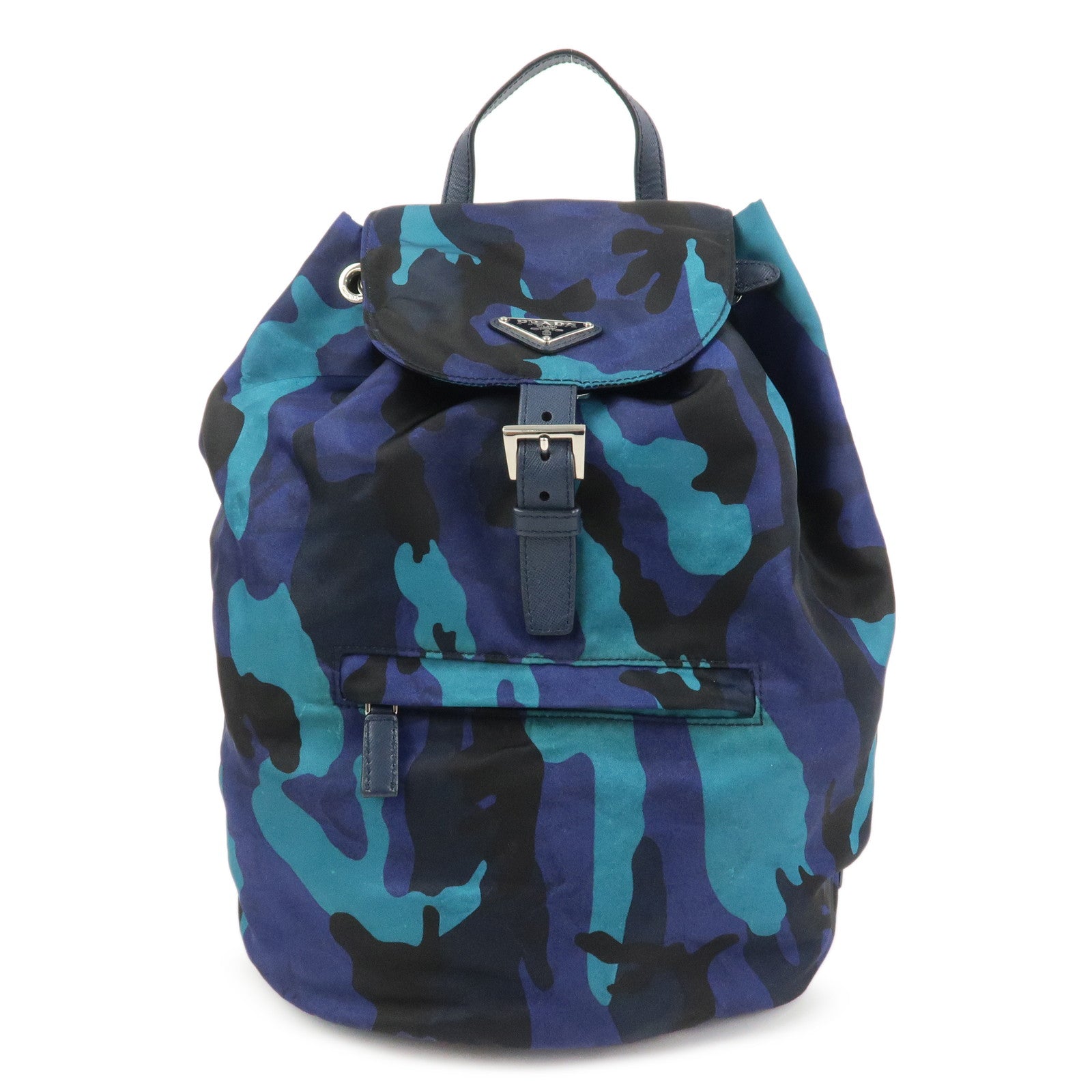 PRADA Triangle Logo Nylon Camouflage Backpack Rucksack Blue