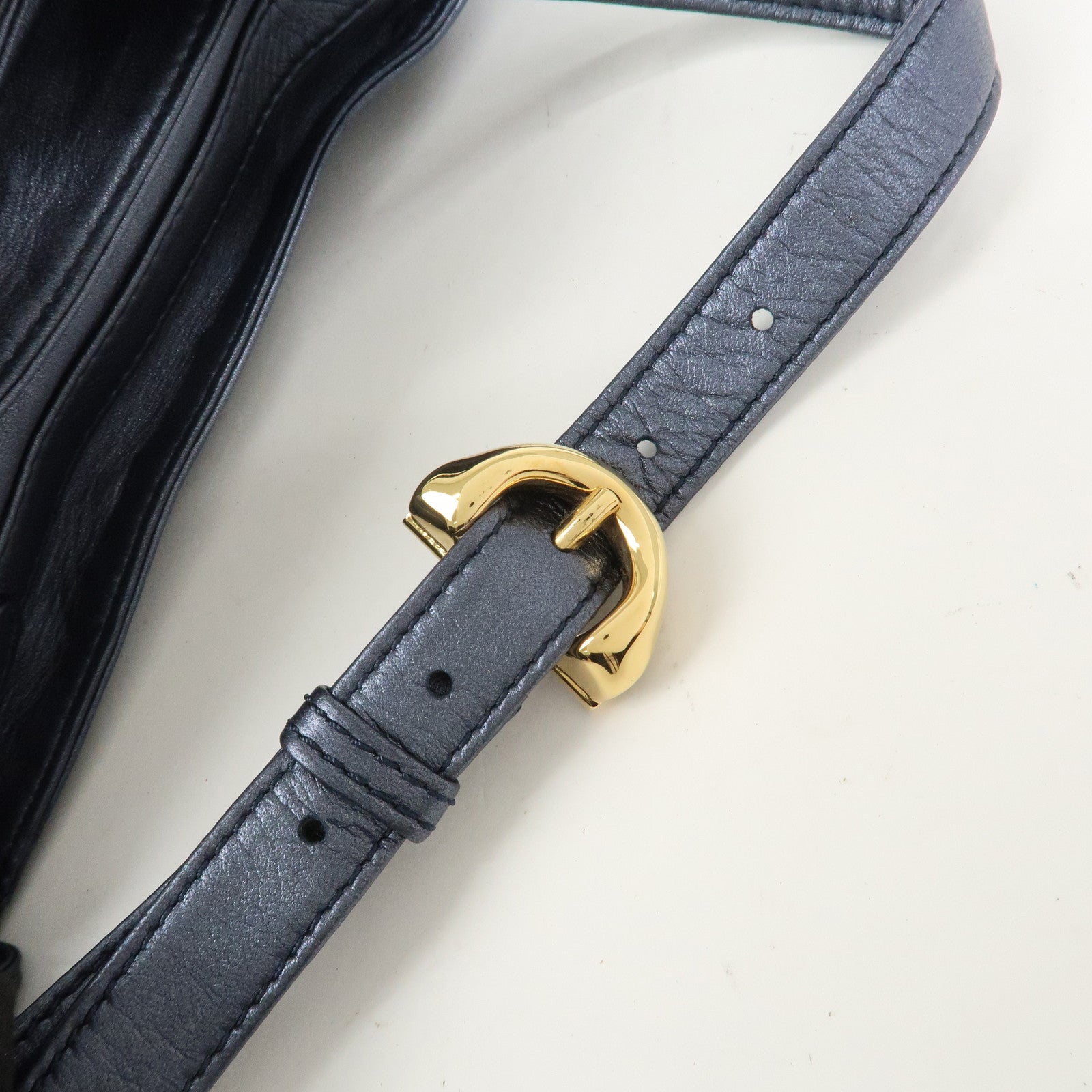 LOEWE Anagram Leather Shoulder Bag Hand Bag Metallic Blue