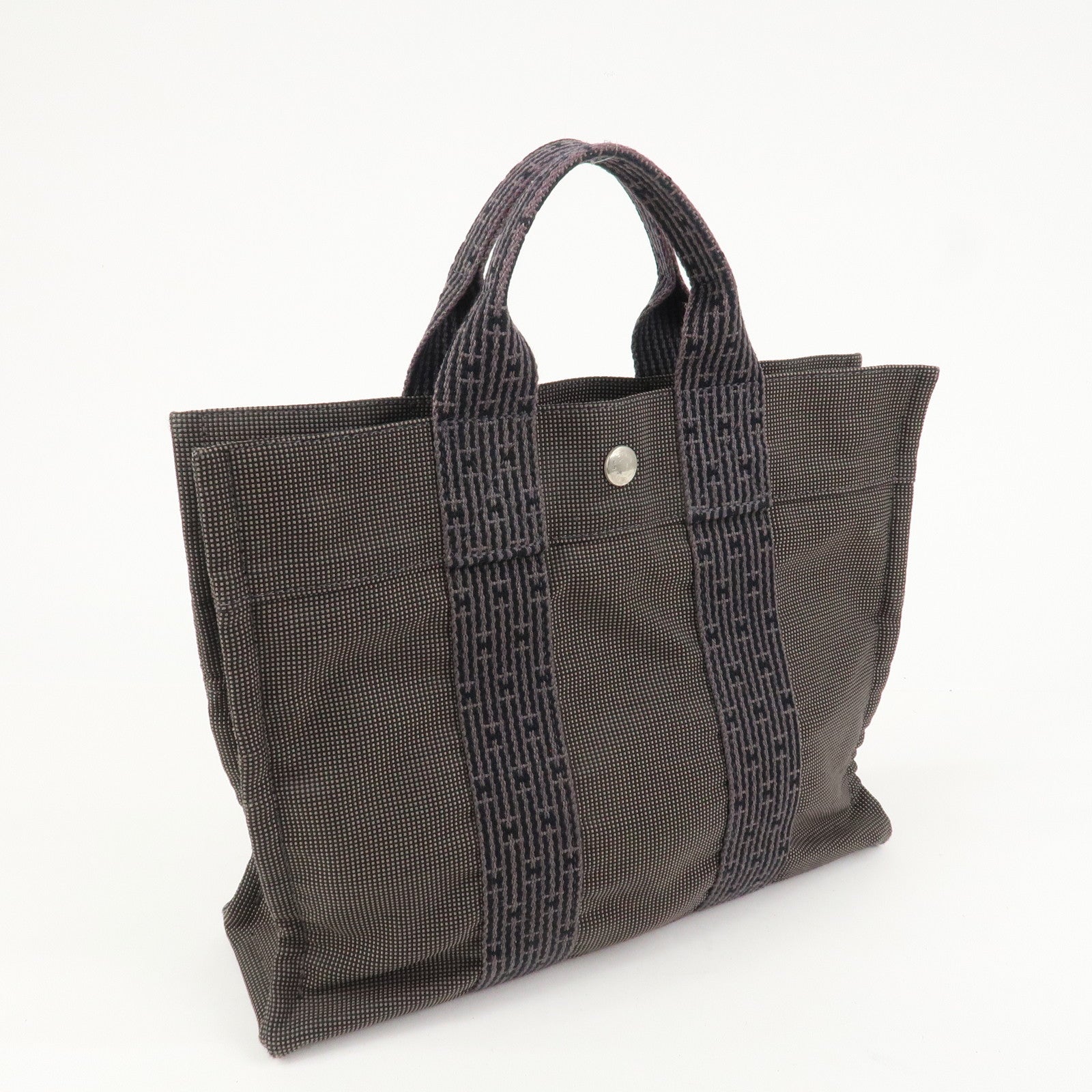 HERMES Herline PM Nylon Canvas Tote Bag Hand Bag Black