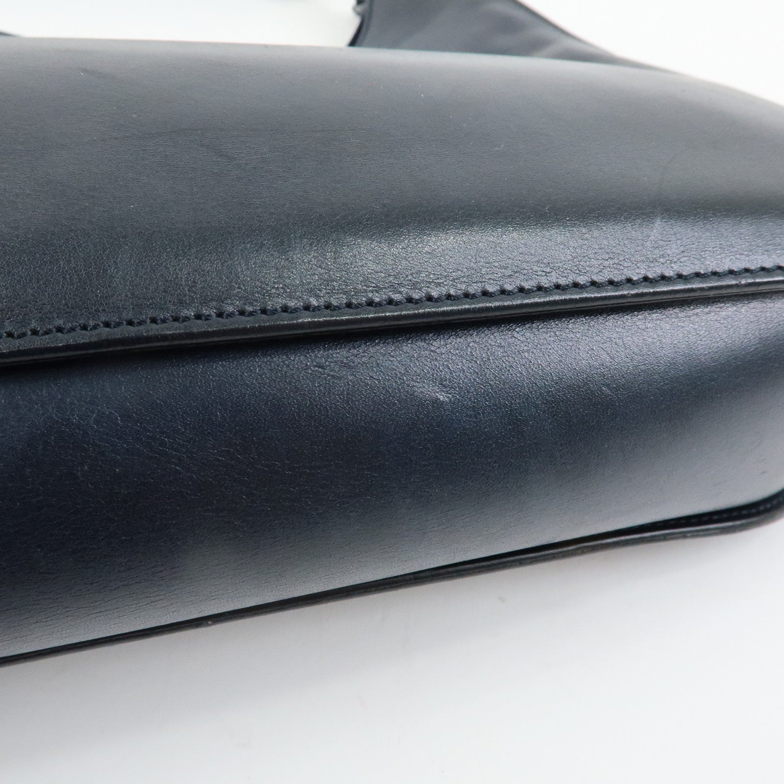 GUCCI Logo Leather Shoulder Bag Hand Bag Navy 001・3767