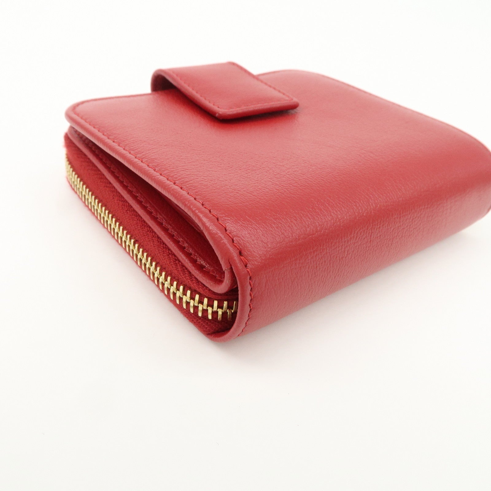 SAINT LAURENT Leather Compact Bi-fold Wallet Red