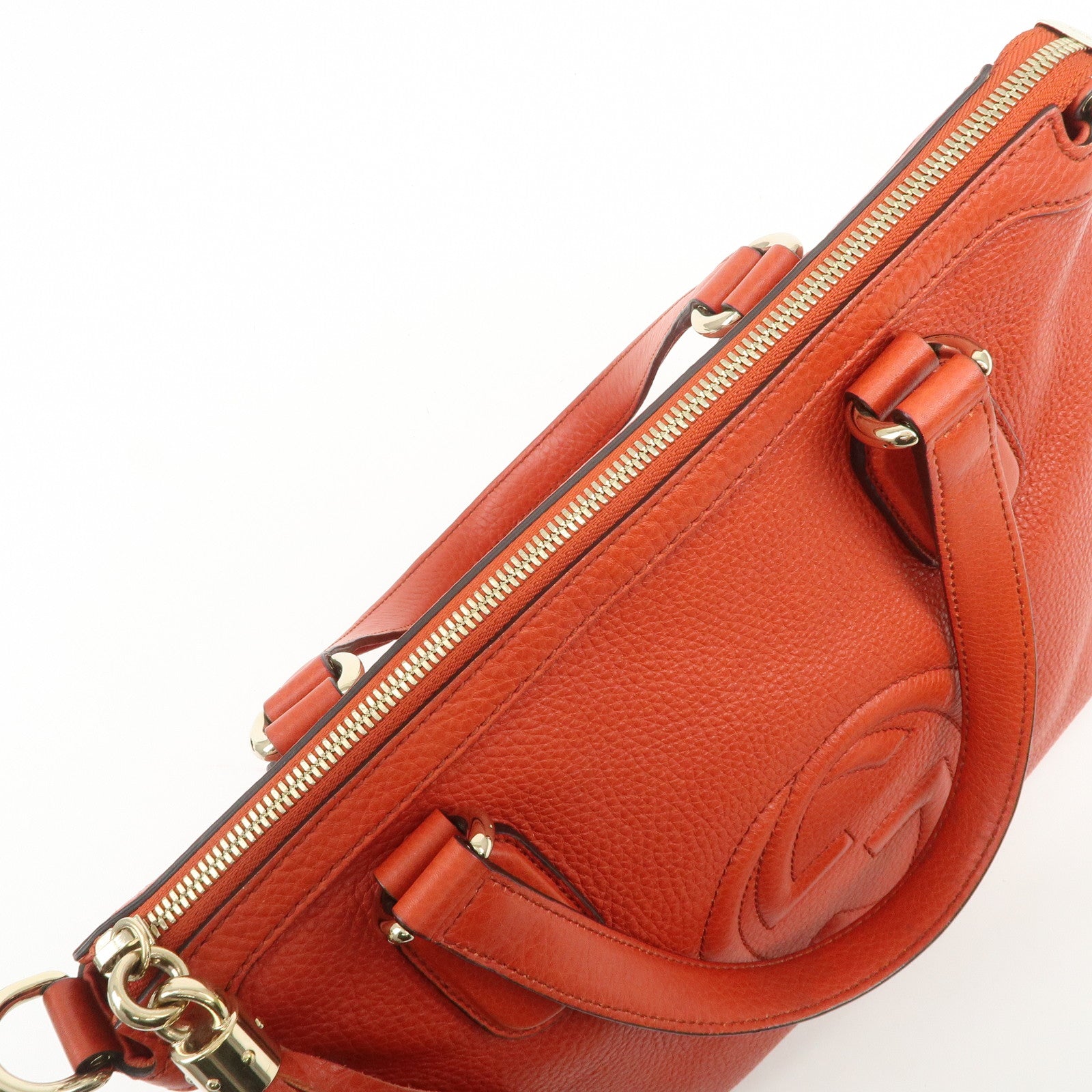 GUCCI SOHO Interlocking G Leather 2Way Hand Bag Orange 308362