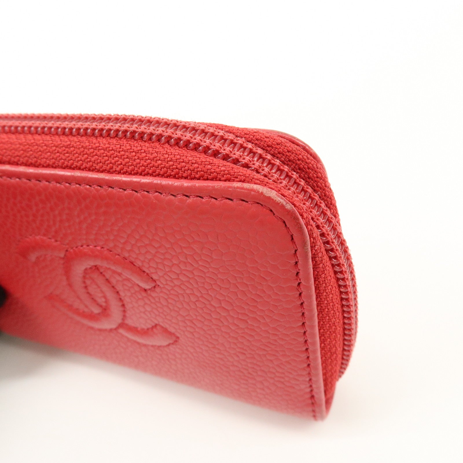 CHANEL COCO Mark Caviarskin Card Case Coin Case Red A68890