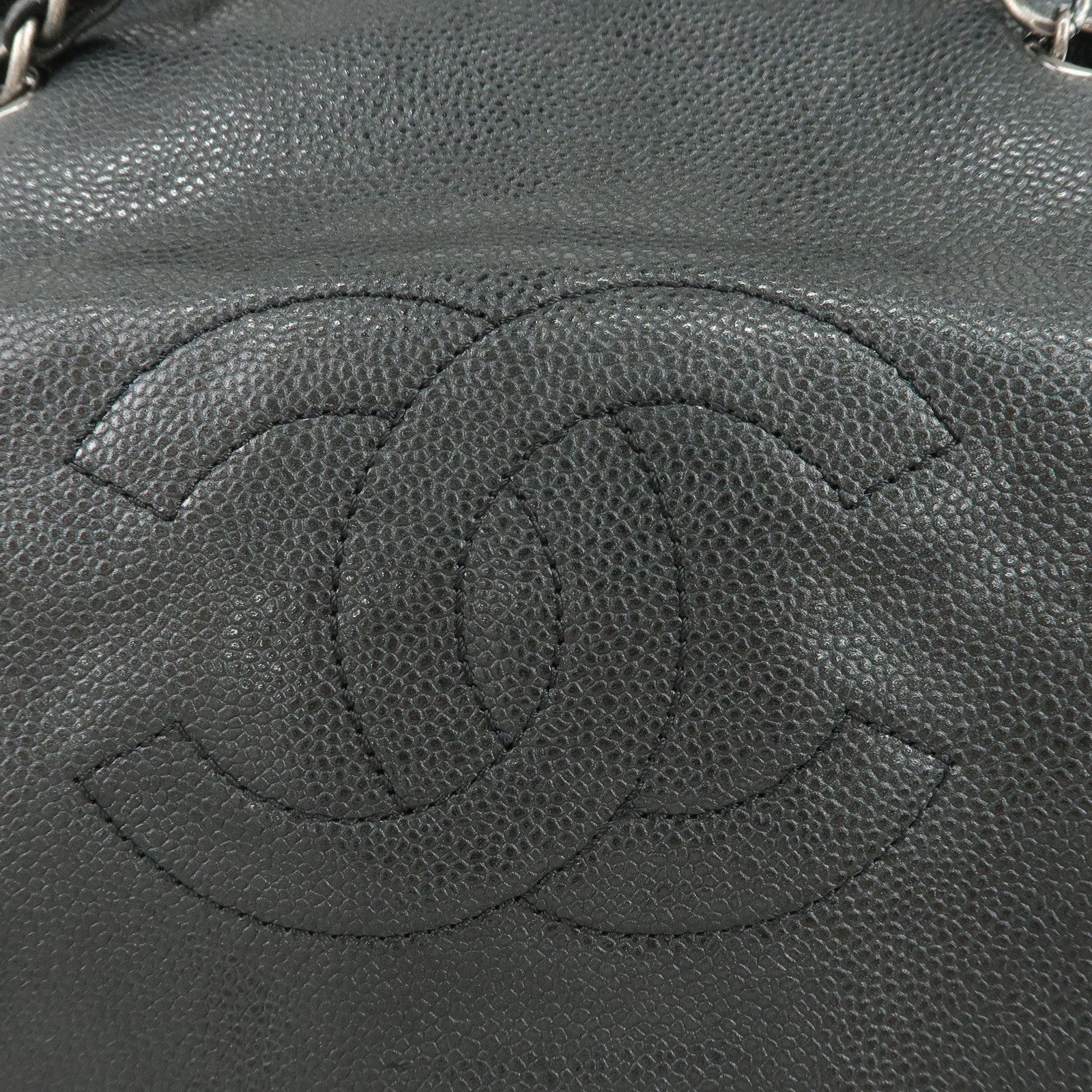 CHANEL COCO Mark Caviarskin Chain Shoulder Bag Black Silver