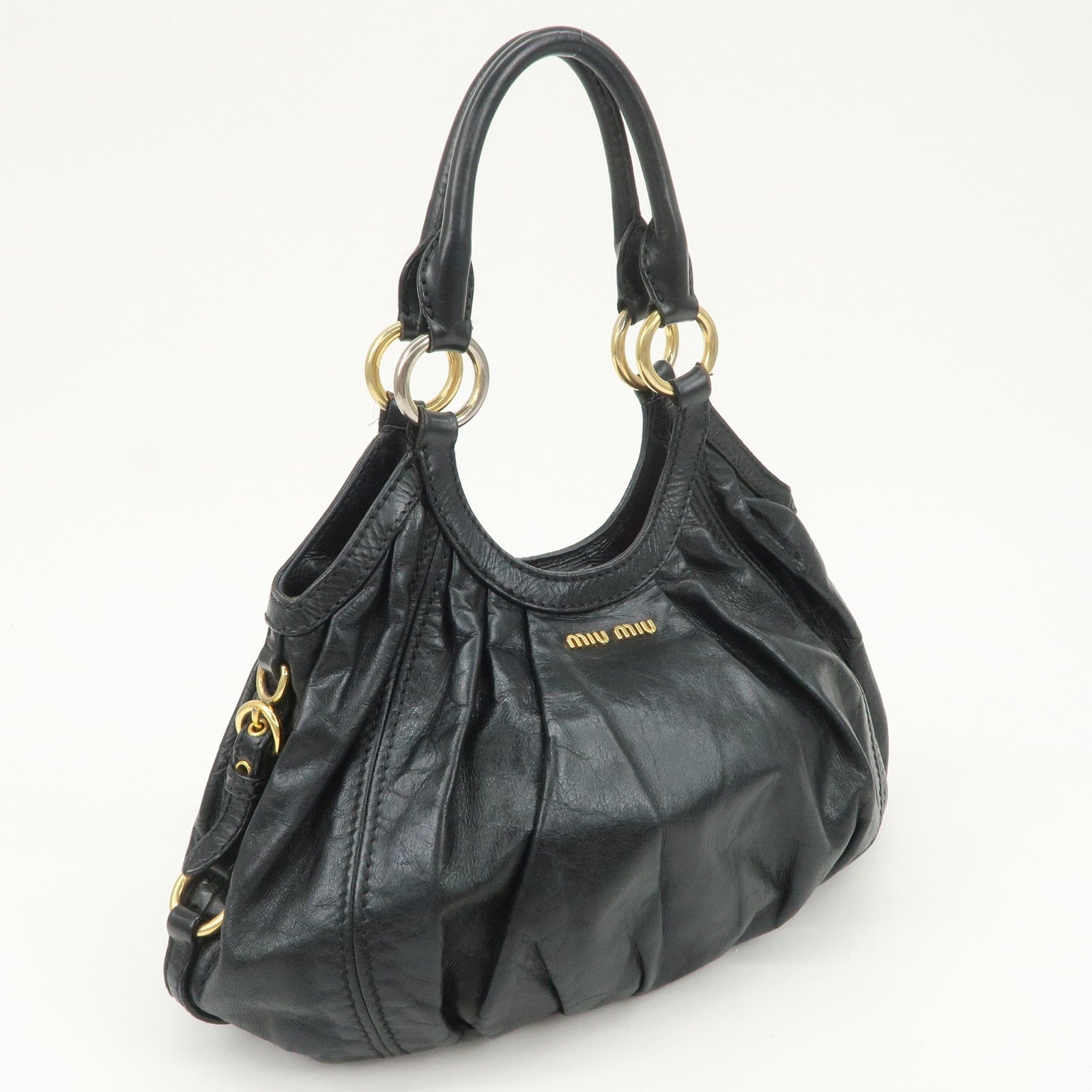 MIU MIU Logo Leather 2Way Bag Hand Bag Shoulder Bag Black