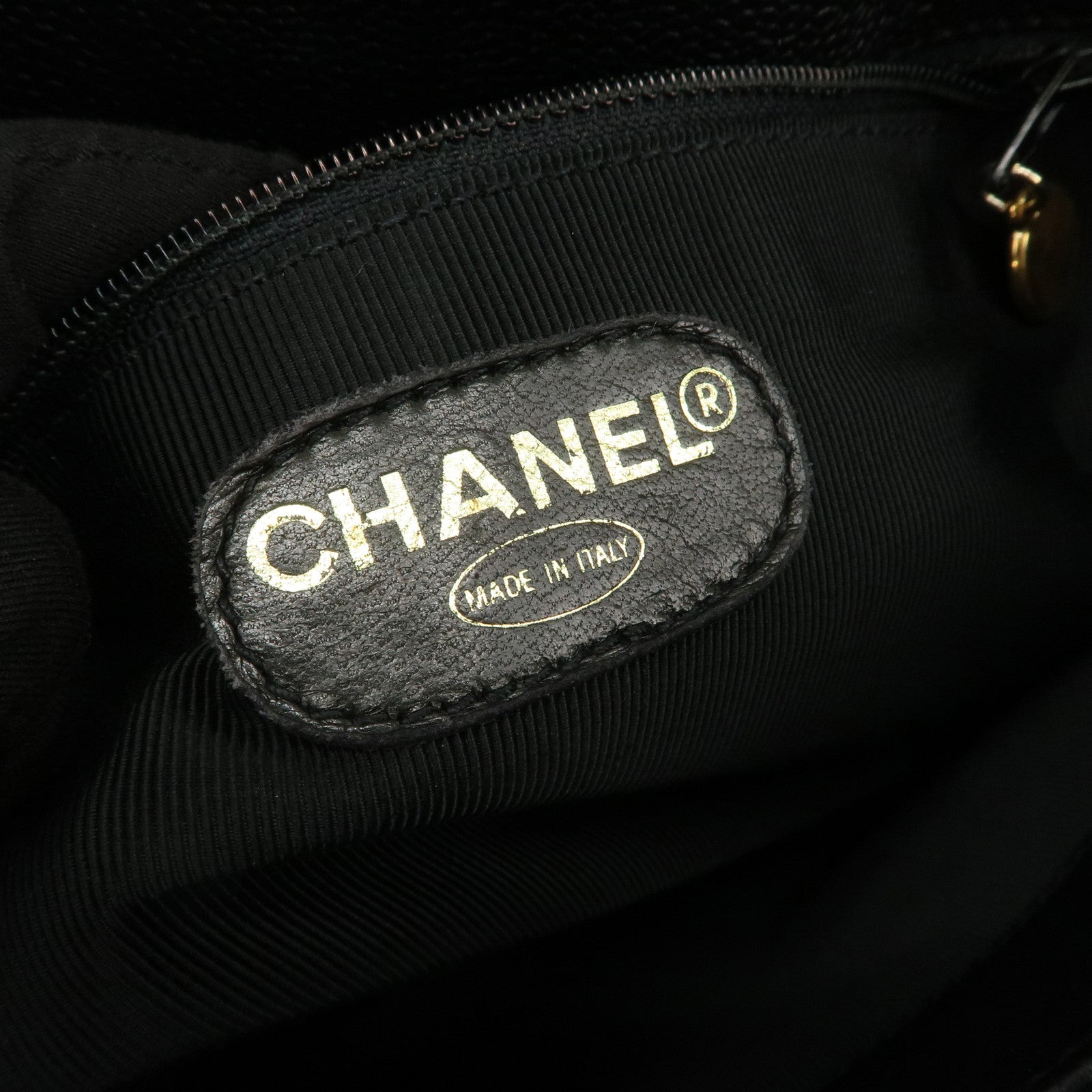 CHANEL COCO Mark Caviarskin Chain Tote Bag Shoulder Bag Black Gold