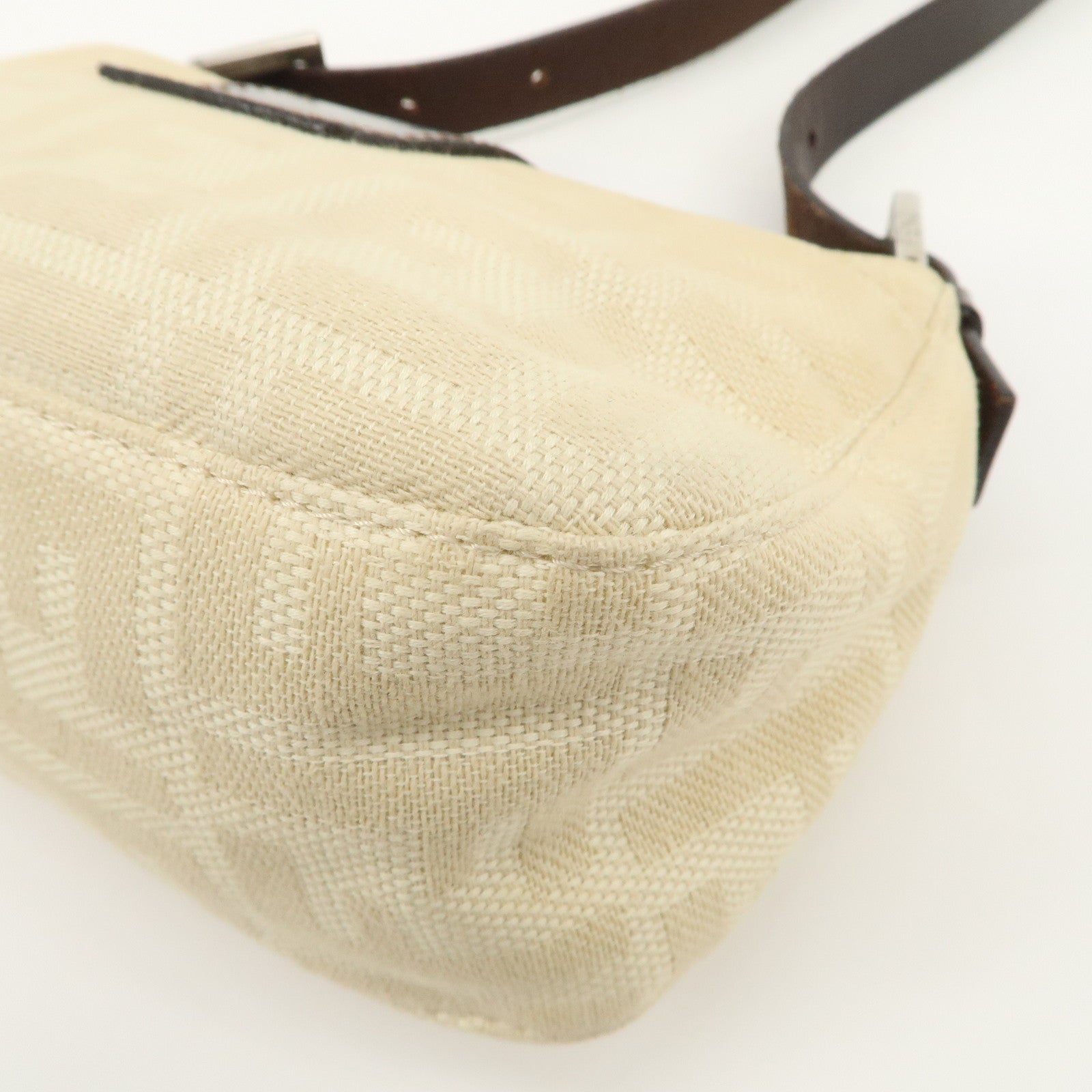 FENDI Zucca Canvas Leather Shoulder Bag Beige Brown 26723