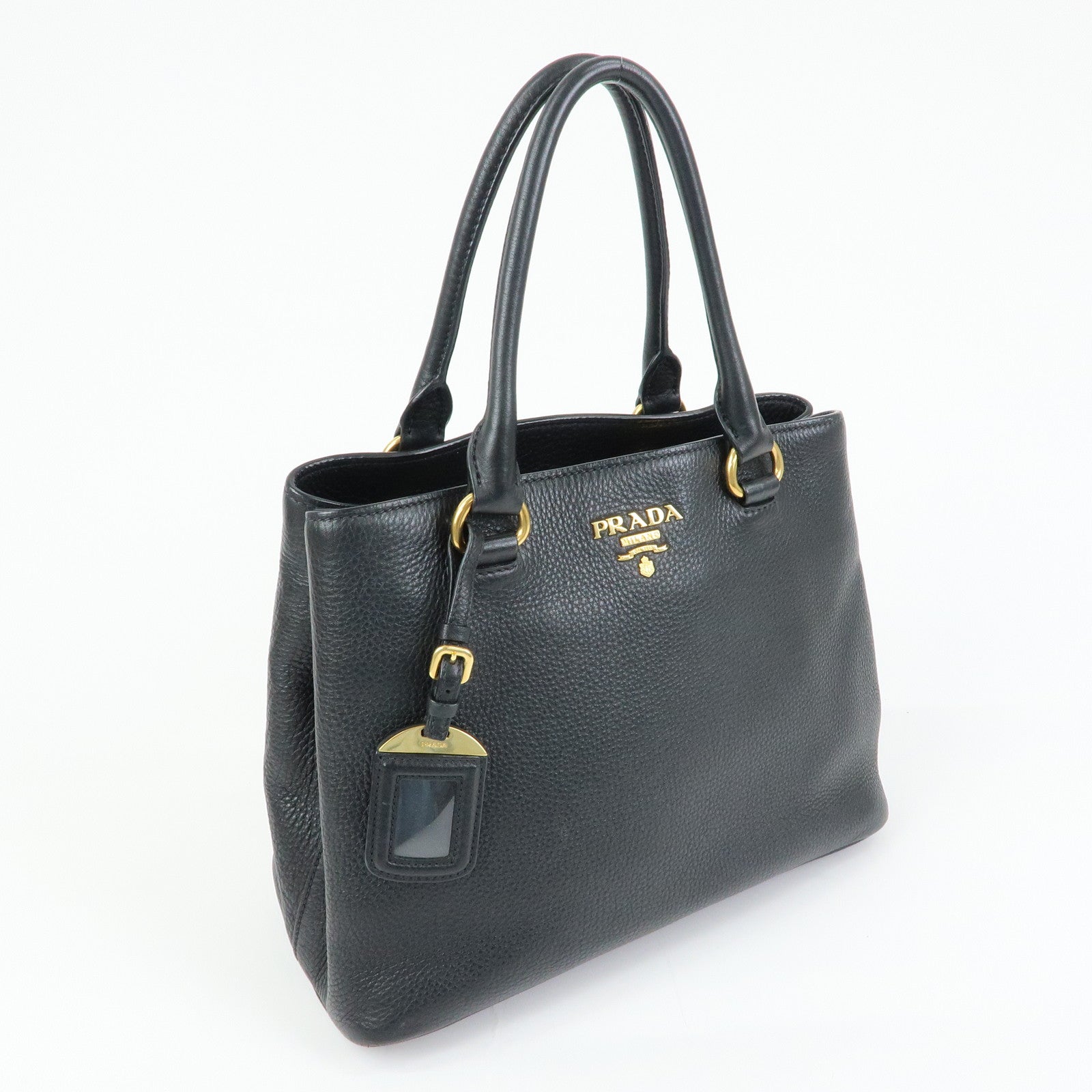 PRADA Logo Calf Leather Tote Bag Hand Bag Black