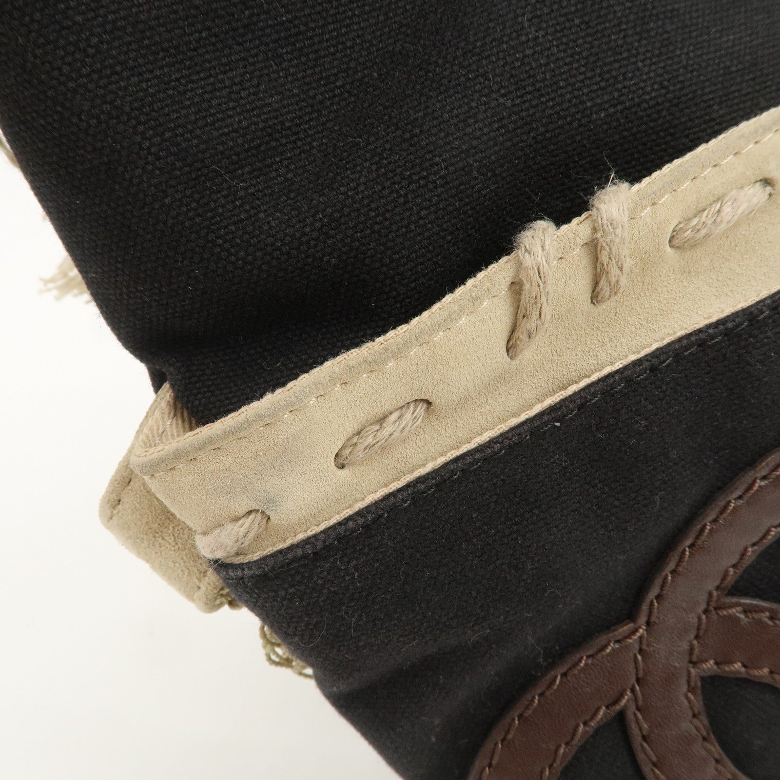 CHANEL COCO Mark Canvas Patent Leather Hand Bag Black Yellow