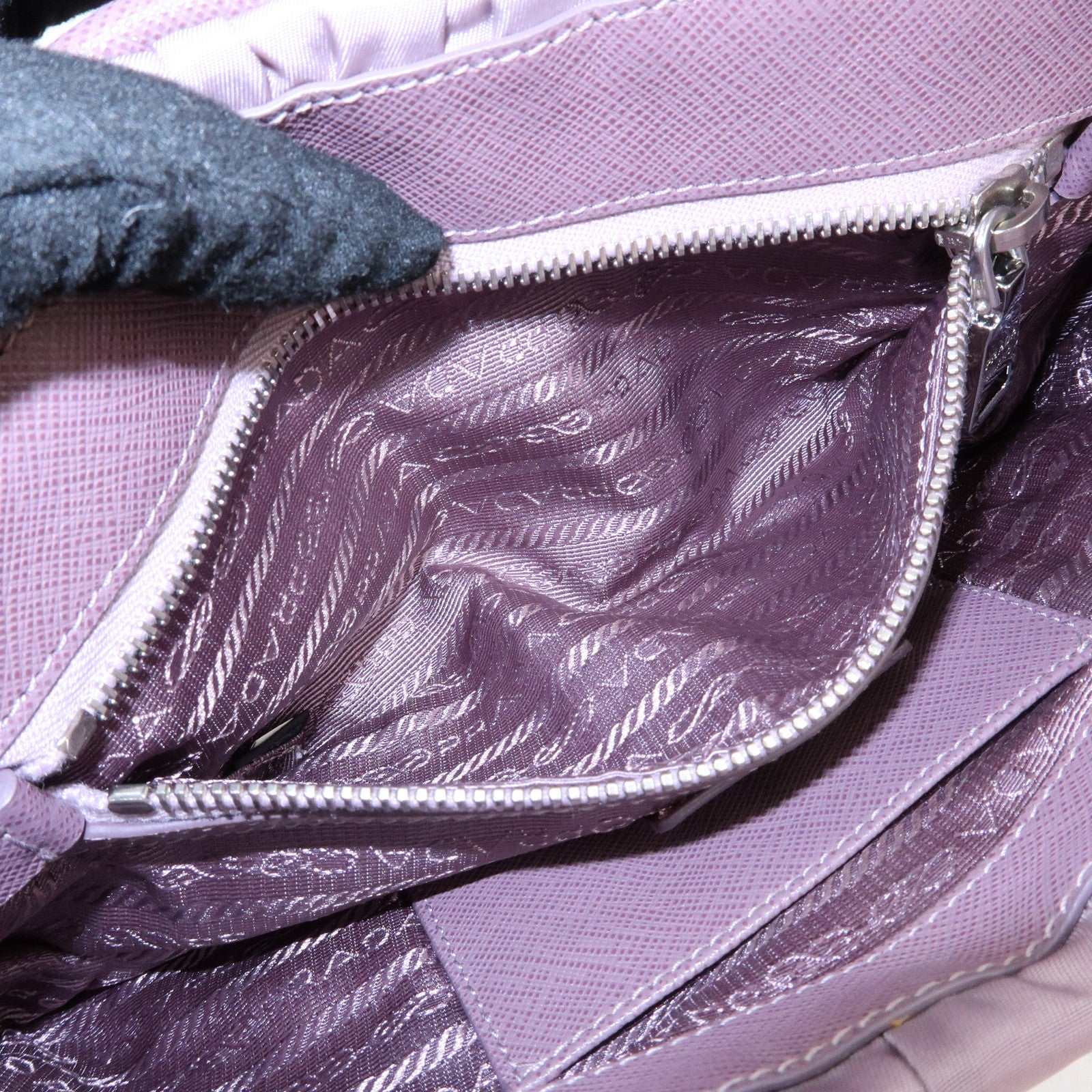 PRADA Tessuto Gaufre Nylon Leather Chain Shoulder Bag Light Purple
