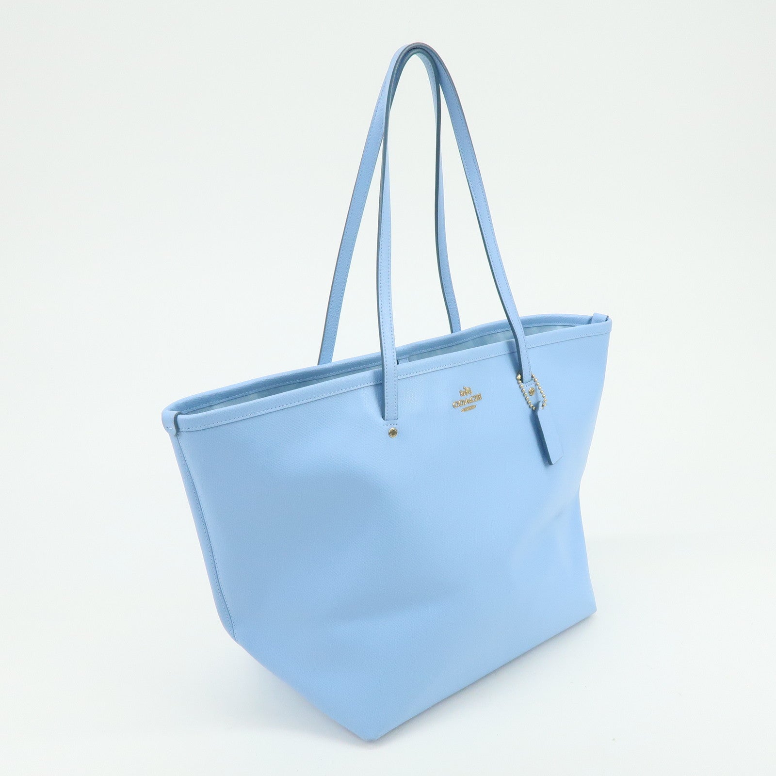 COACH Leather Tote Bag Shoulder Bag Light Blue