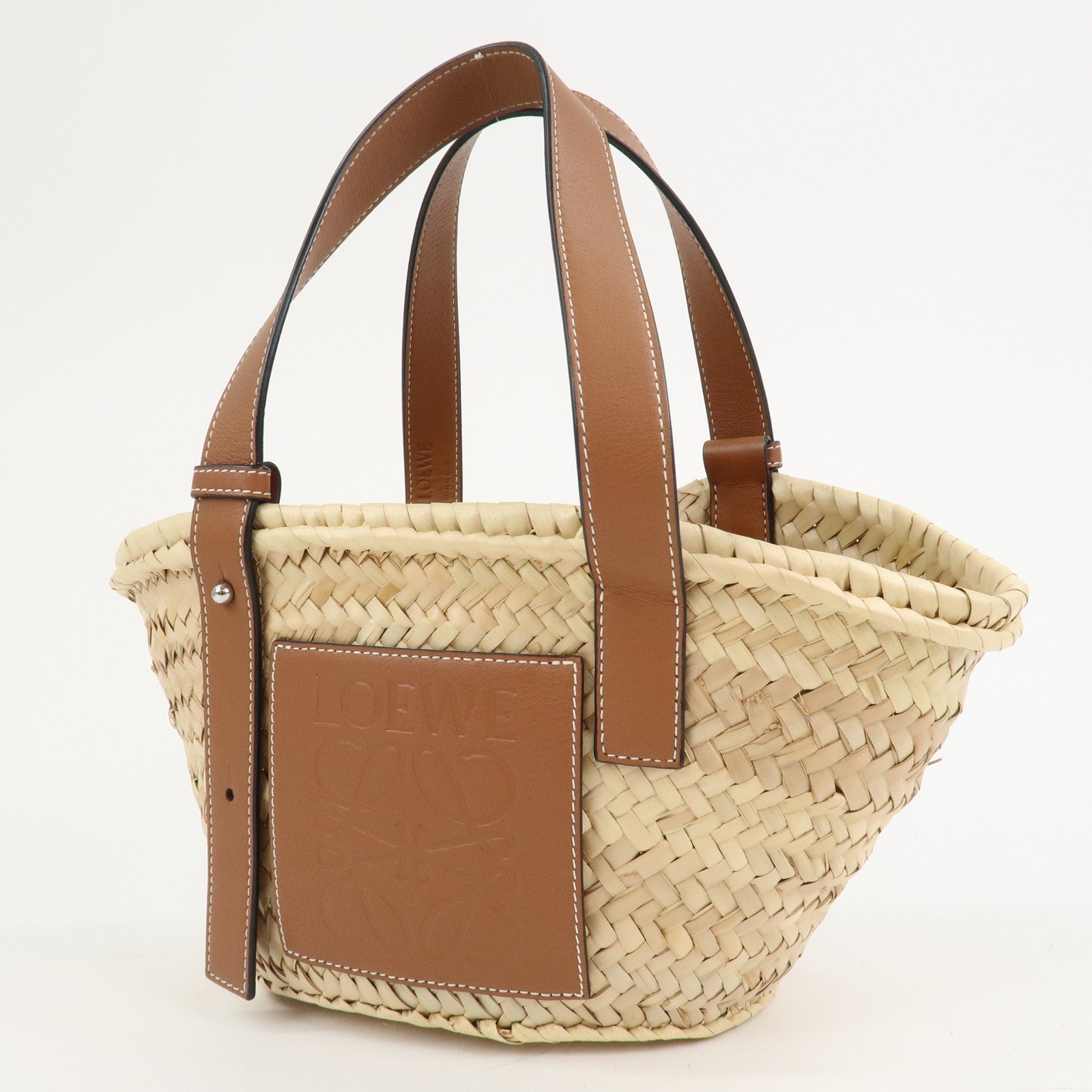 LOEWE Anagram Raffia Calf Leather Hand Bag Tote Bag Natural Tan