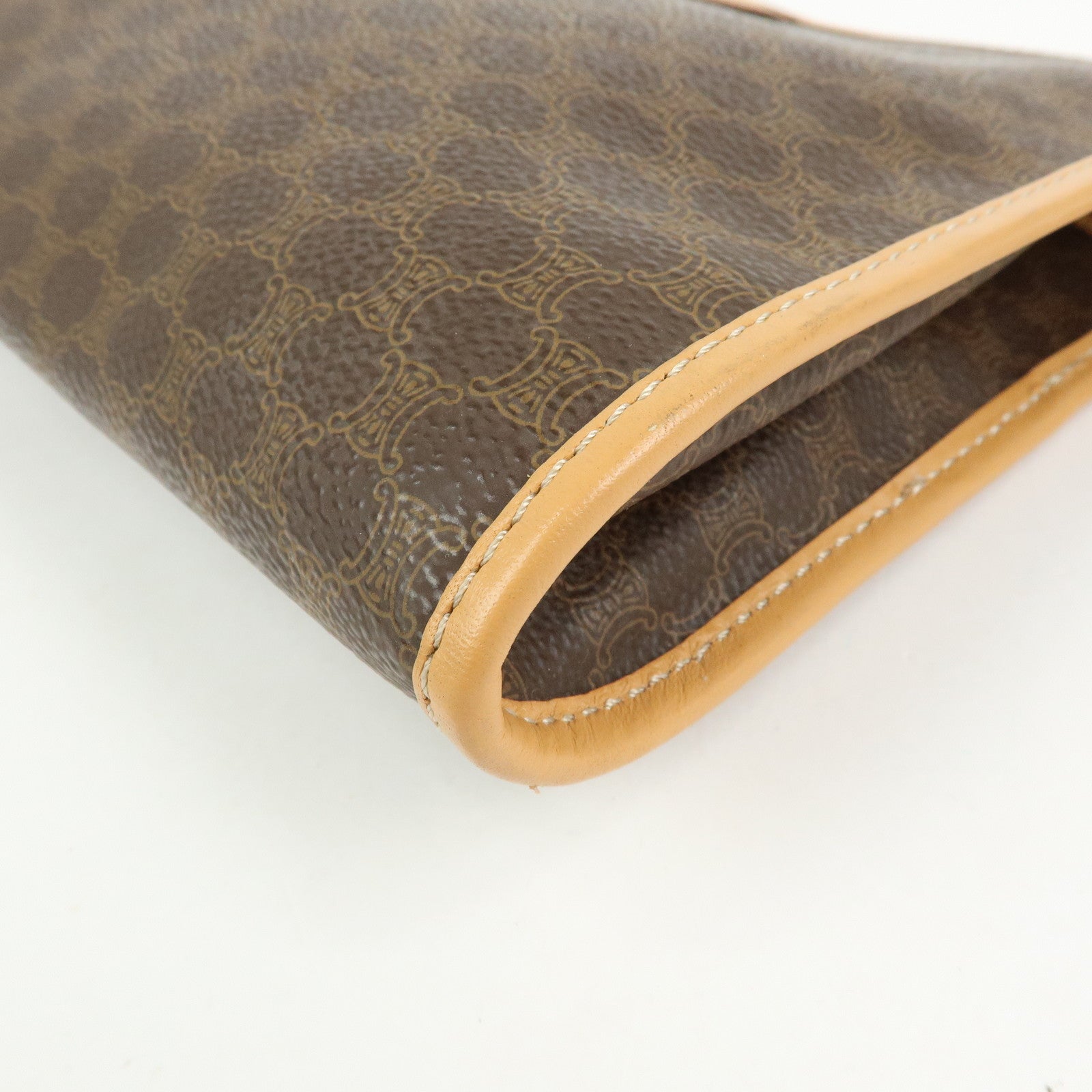 CELINE Macadam PVC Coated Canvas Leather Clutch Bag Pouch Brown
