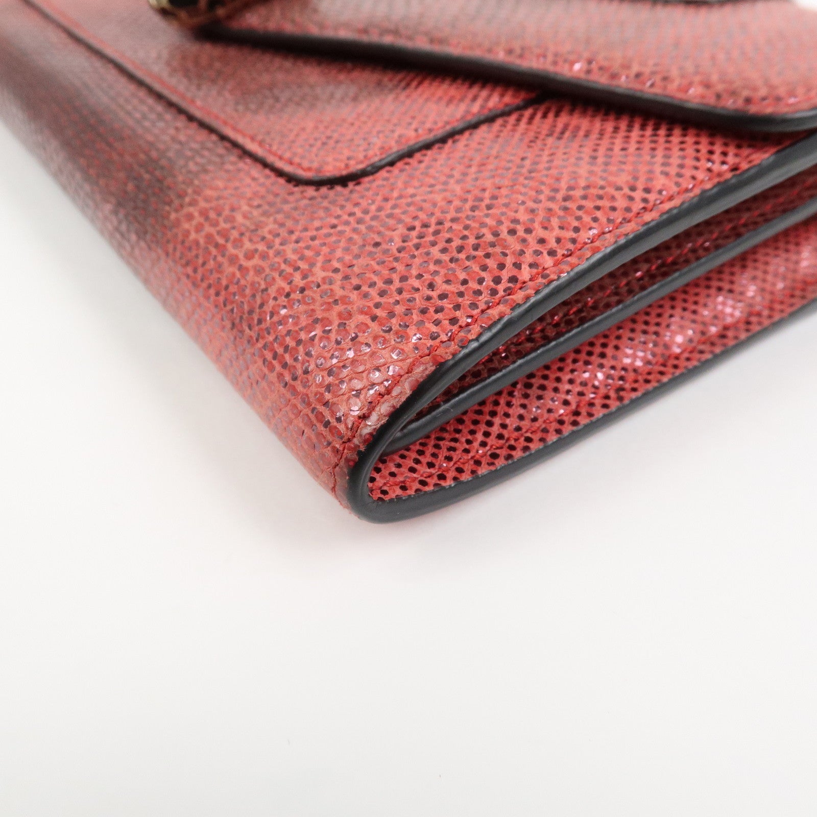 BVLGARI Serpenti Chain Strap Long Wallet Python Embossed Pink