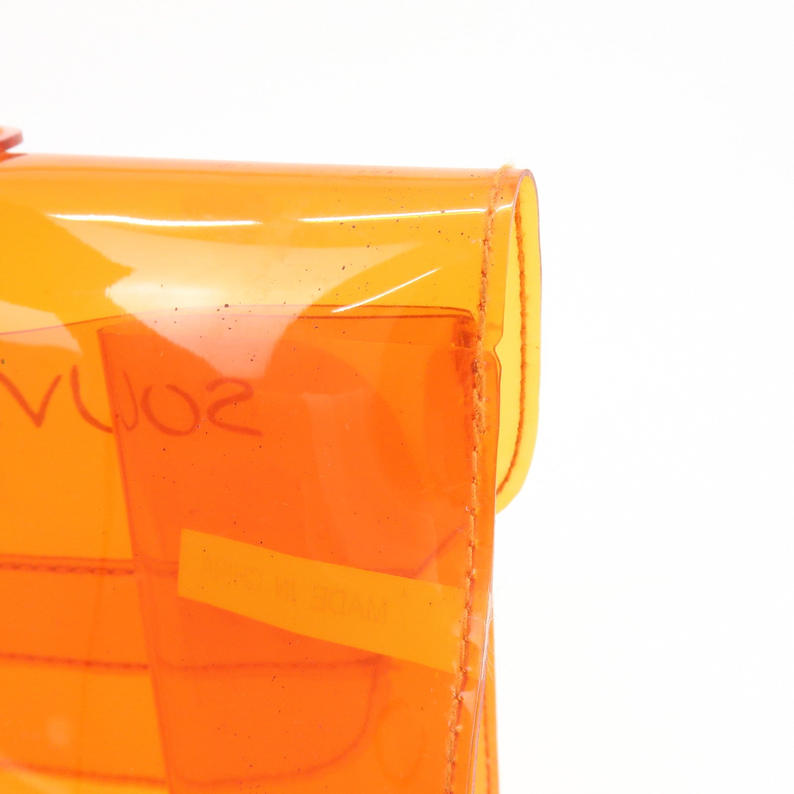 HERMES Kelly Vinyl Hand Bag Clear Orange