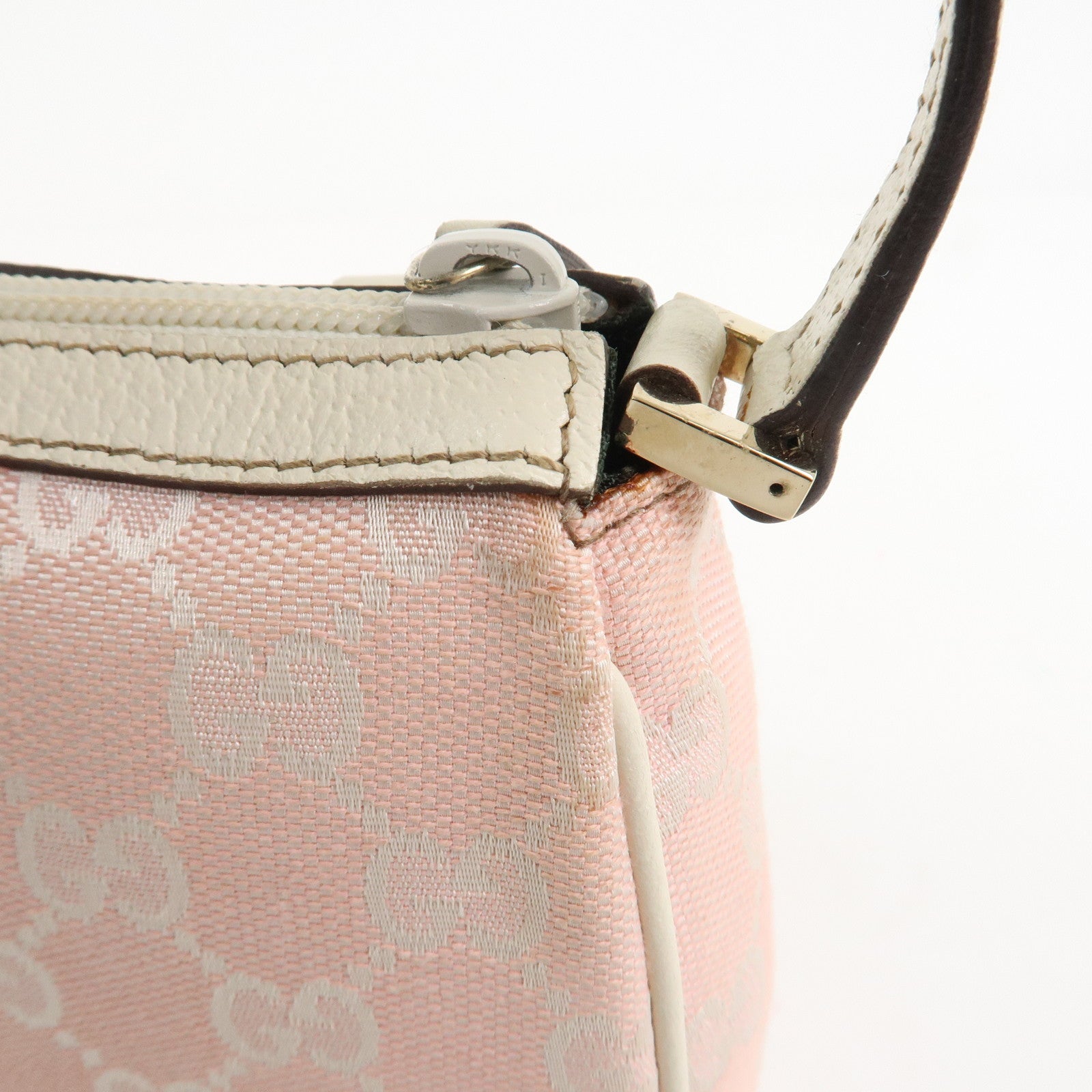 GUCCI Abbey GG Canvas Leather Pouch Hand Bag Pink Ivory 145750