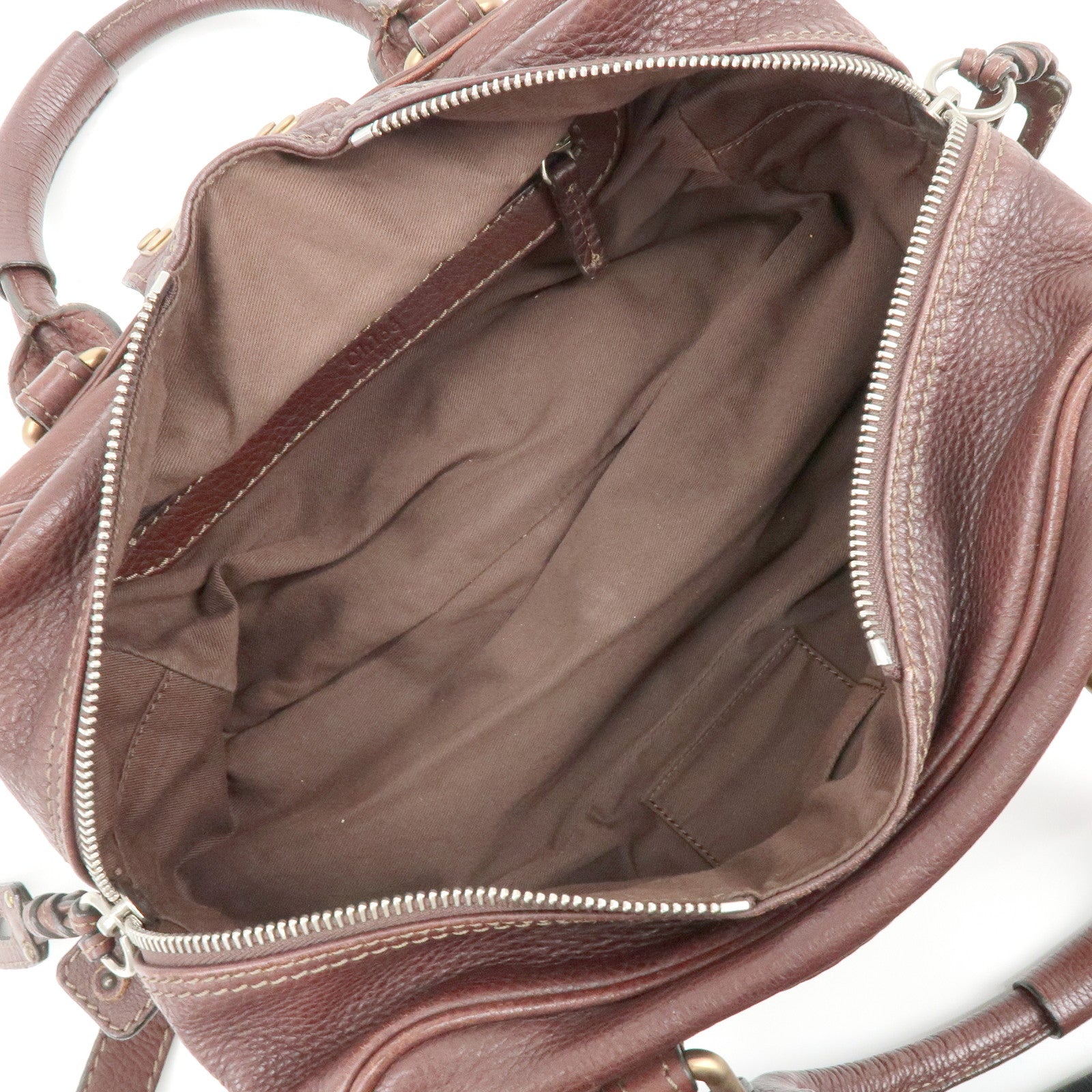 Chloe Paddington Leather Hand Bag Boston Bag Medium Brown