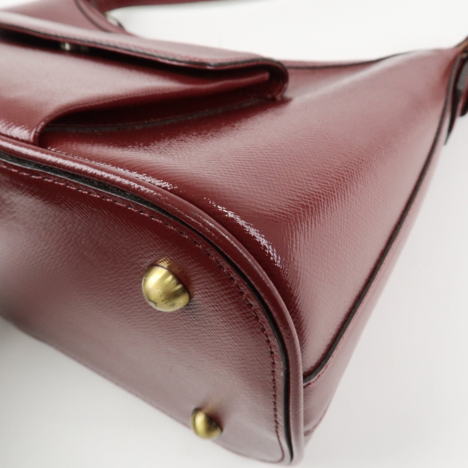 BURBERRY Logo Leather Shoulder Bag Hand Bag Bordeaux Gold Hardware Used