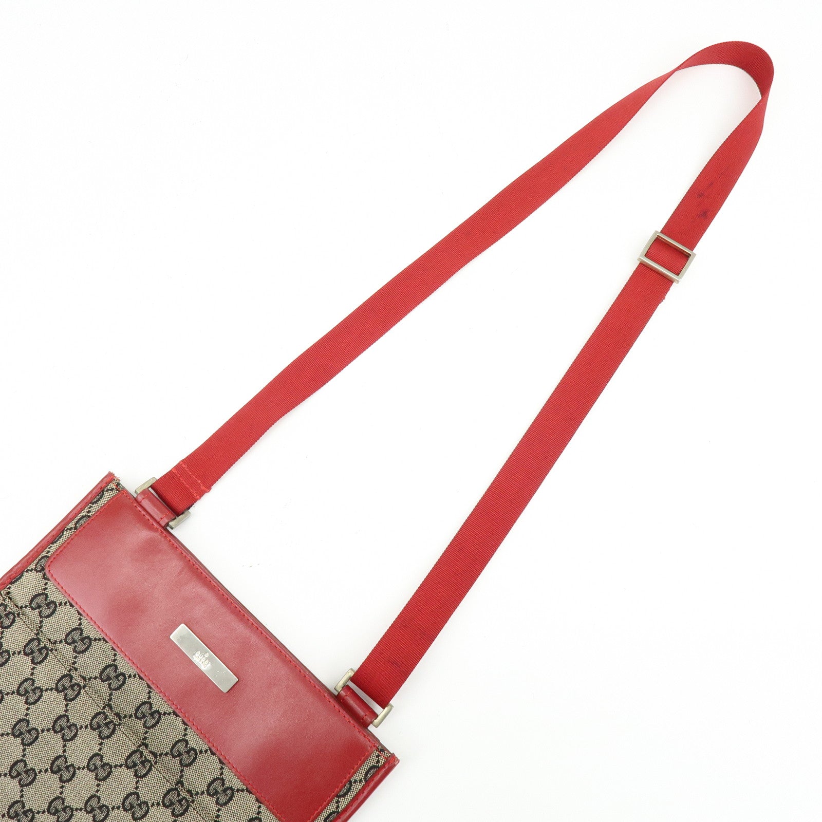 GUCCI GG Canvas Leather Shoulder Bag Beige Red 019・0348・200047