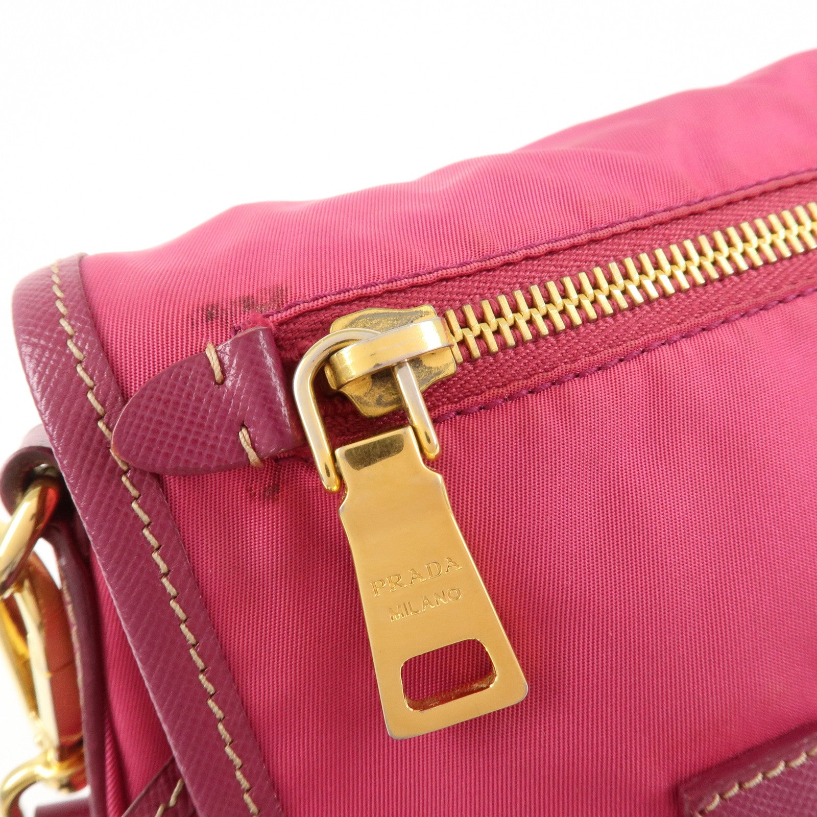 PRADA Nylon Saffiano Leather Flap Messenger Shoulder Bag Pink BT0697 Used