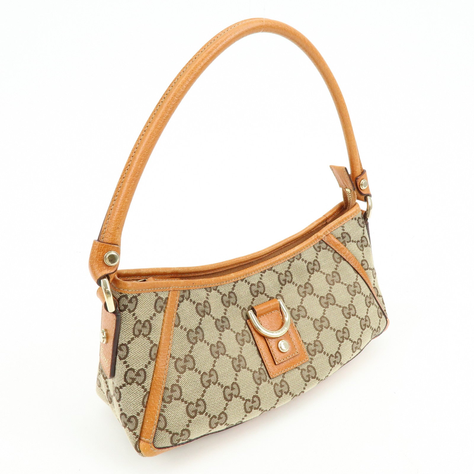GUCCI Abbey GG Canvas Leather Shoulder Hand Bag Beige Orange 130939