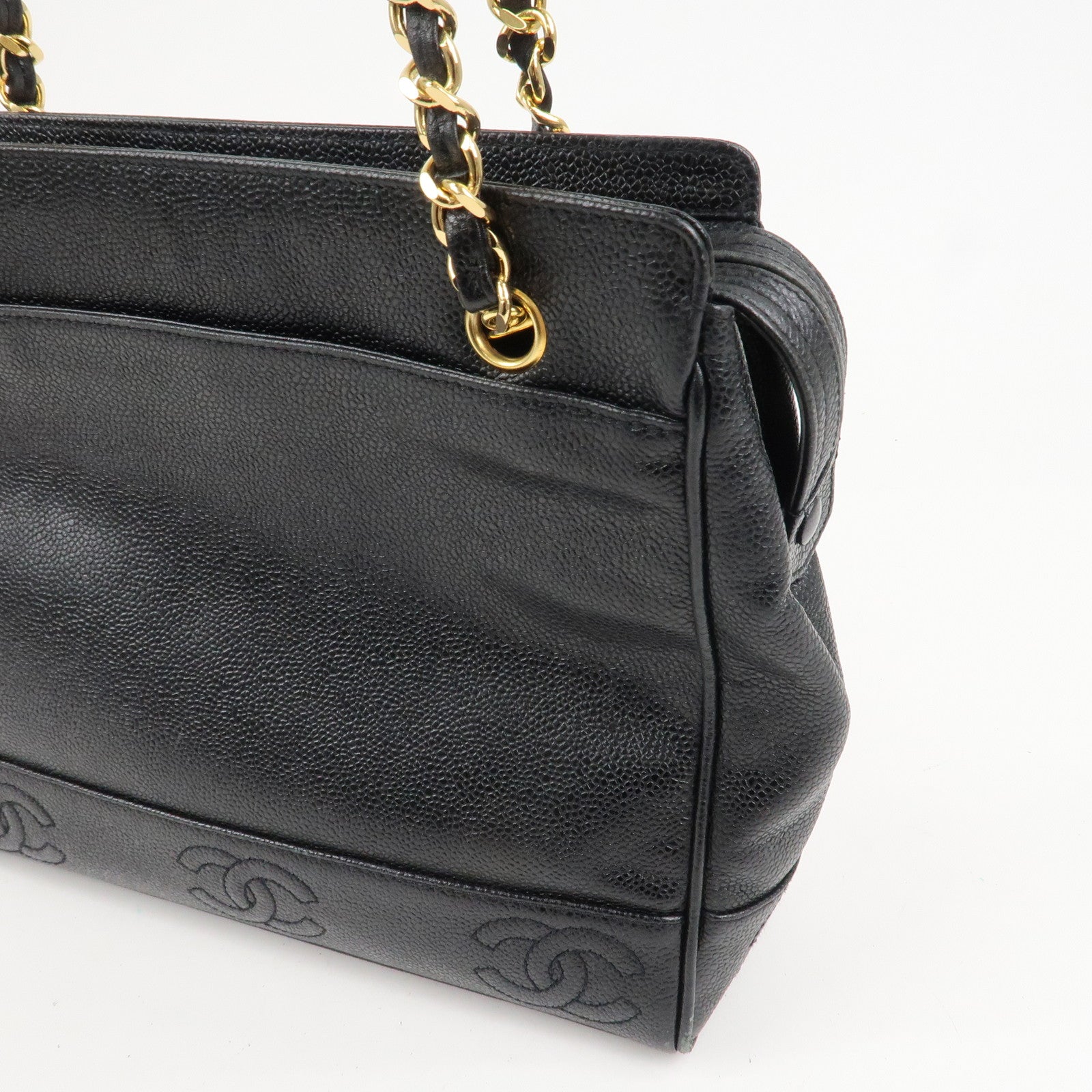CHANEL Triple COCO Mark Caviarskin Chain Shoulder Bag Black