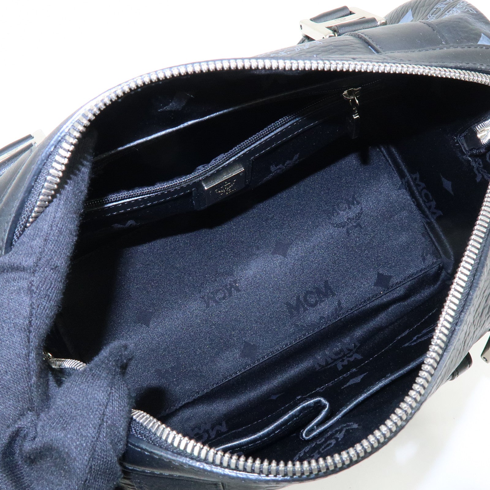 MCM Visetos PVC Leather Boston Bag Hand Bag Black