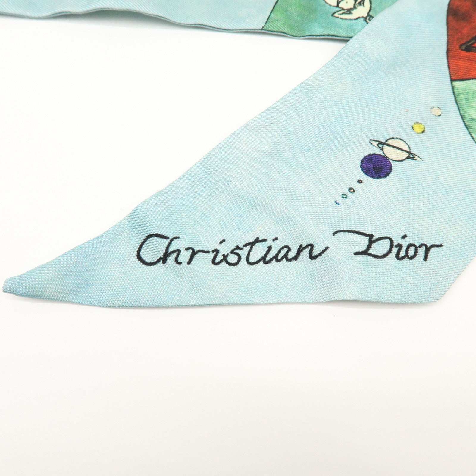 Christian Dior Mitzah Silk 100% Scarf Zodiac Horoscope Light Blue